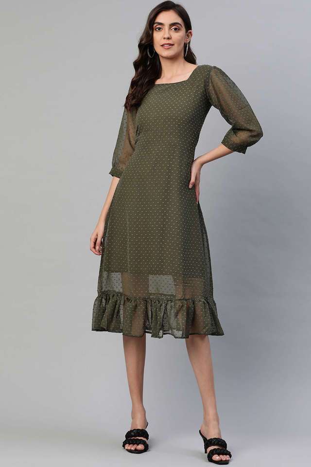aarika Solid Square Neck Georgette Women Dress-picture-26