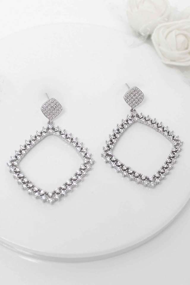 Cubic-Zirconia-Silver-Push-Back-Clasp-Womens-Earrings