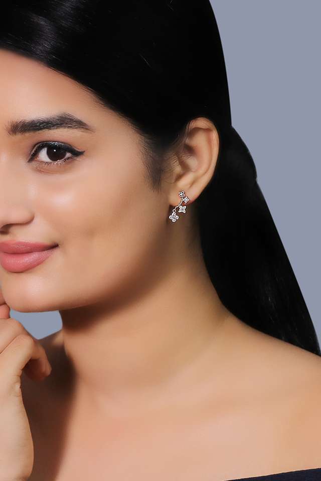 Cubic-Zirconia-Sterling-Silver-Push-Back-Clasp-Western-Earrings