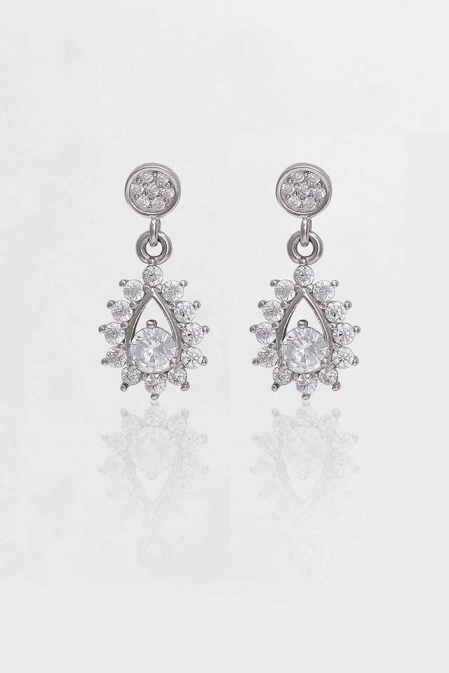 Cubic-Zirconia-Silver-Push-Back-Clasp-Womens-Earrings
