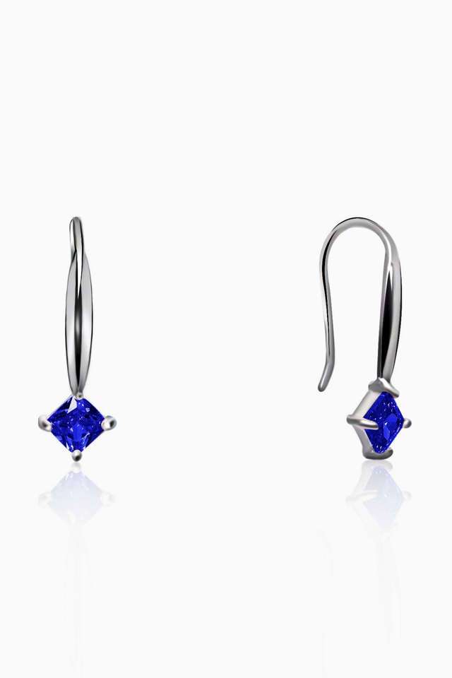 Silver-Sapphire-Blue-Square-Earrings