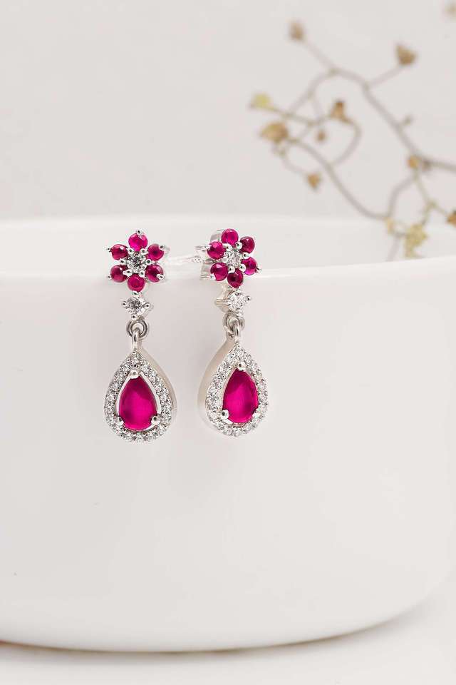 Silver-Pink-Flower-Drop-Danglers