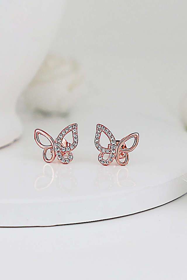 Rose-Gold-Zircon-Studded-Butterfly-Earrings