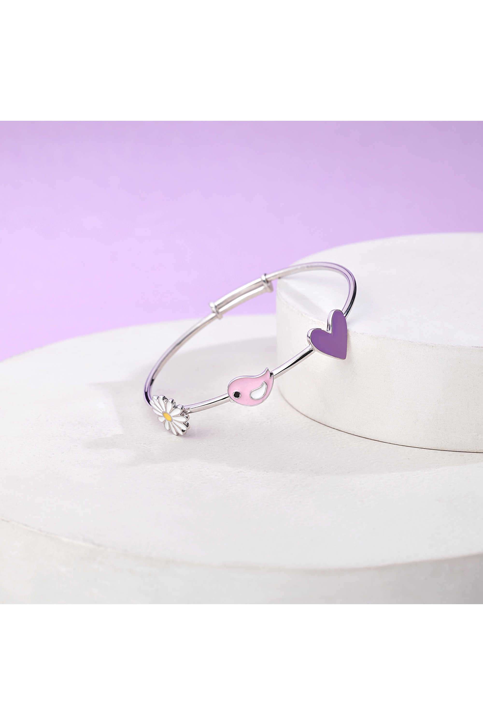925-Silver-Hypoallergenic-Girl-s-Delicate-Daisy-&-Bird-Bangle