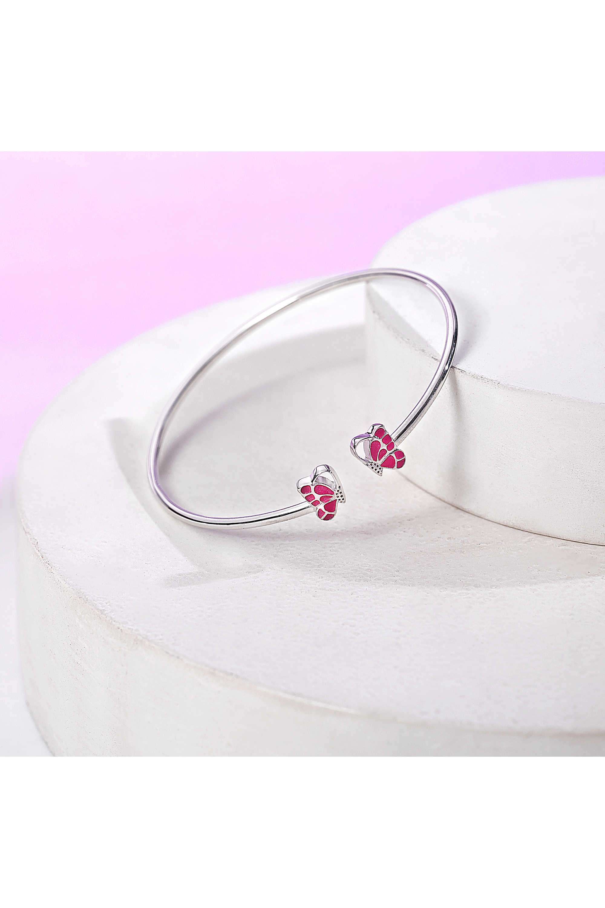 925-Silver-Hypoallergenic-Girls-Glitter-Butterfly-Open-Cuff-Bangle