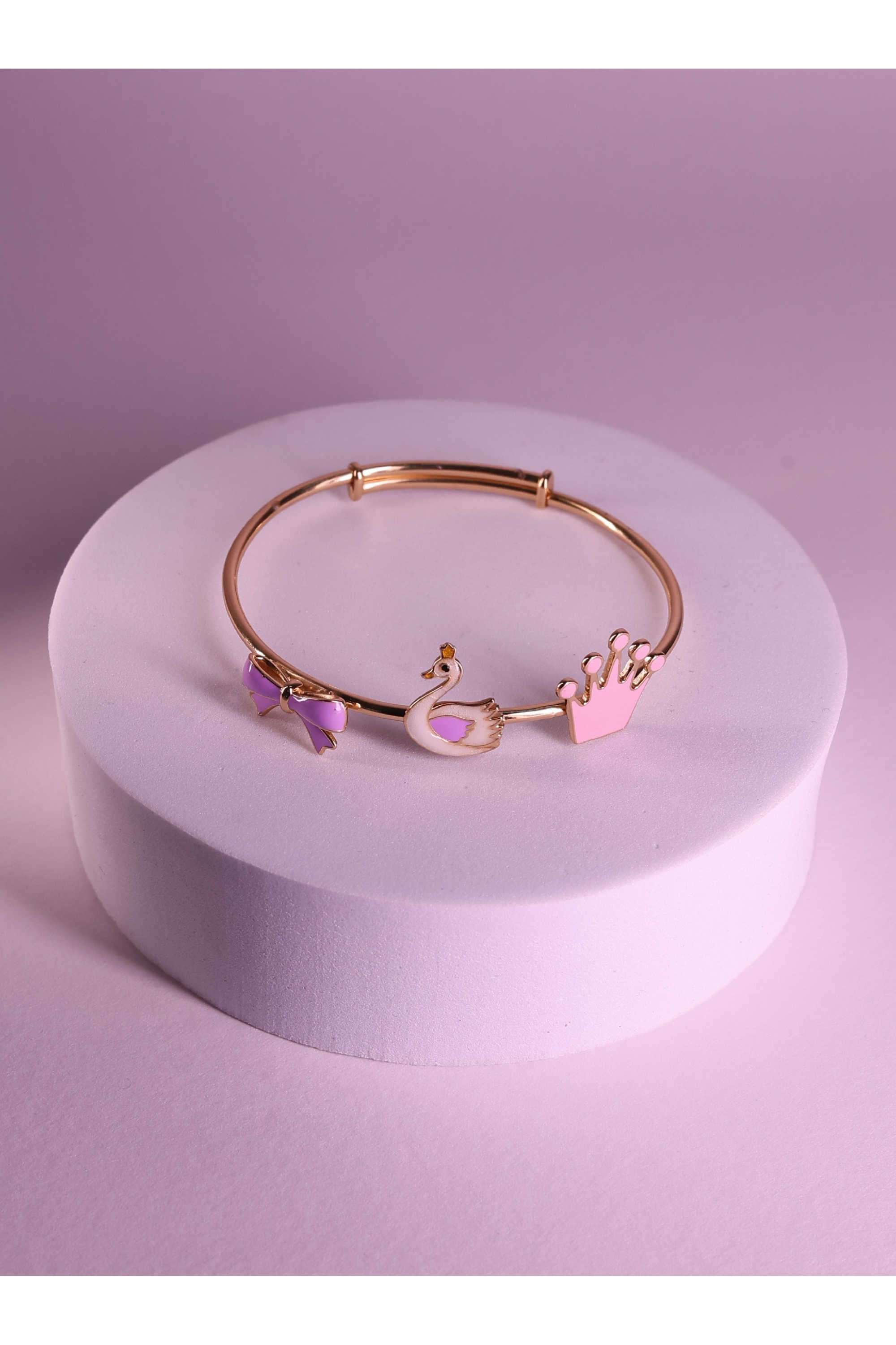 925-Silver-Hypoallergenic-Glow-in-the-Dark-Girls-Swan-Crown-Bangle-Bracelet-with-Gold-Plating