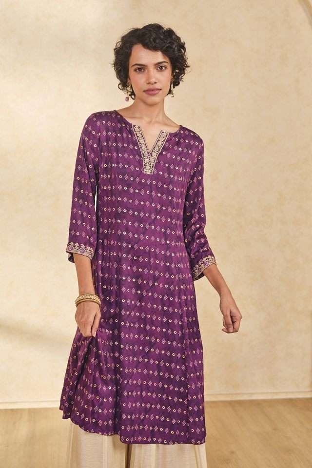 Geometric-Print-Viscose-Round-Neck-Womens-Kurta