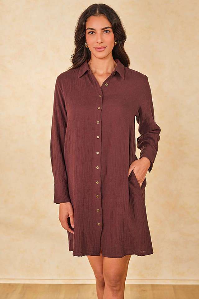 Printed-Cotton-Collared-Womens-Knee-Length-Dress