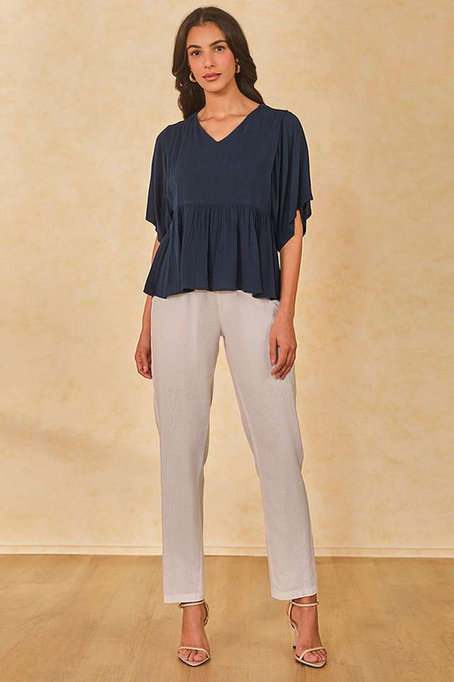 Solid-Viscose-V-Neck-Women-s-Top