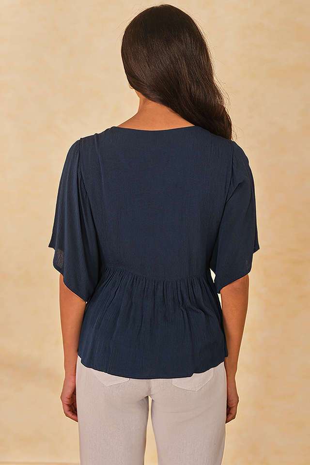 Solid-Viscose-V-Neck-Women-s-Top