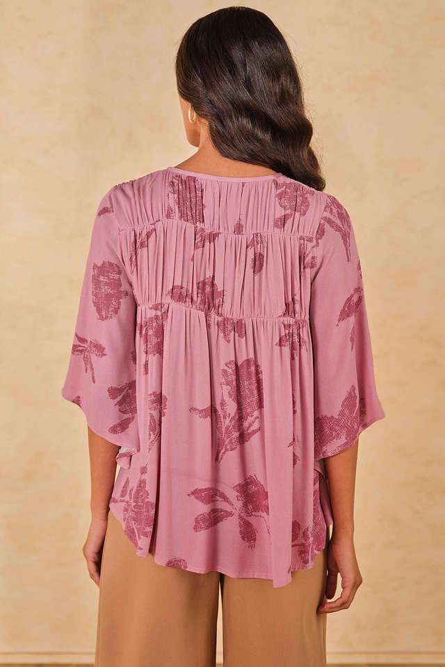 Floral-Viscose-V-Neck-Women-s-Top