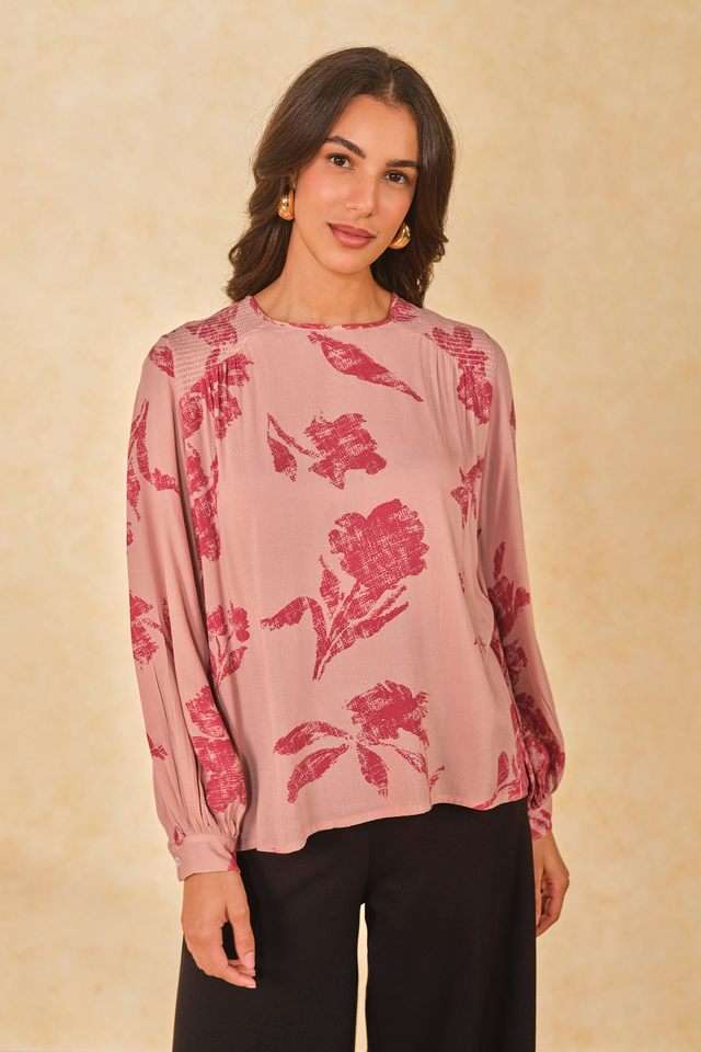 Floral-Viscose-Round-Neck-Women-s-Top