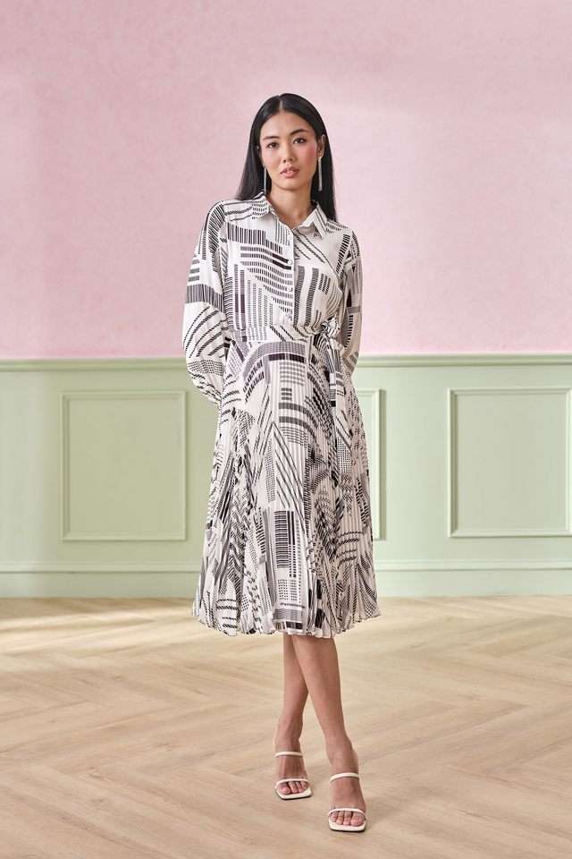 Abstract-Polyester-V-Neck-Women-s-Midi-Dress