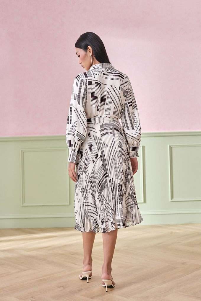 Abstract-Polyester-V-Neck-Women-s-Midi-Dress