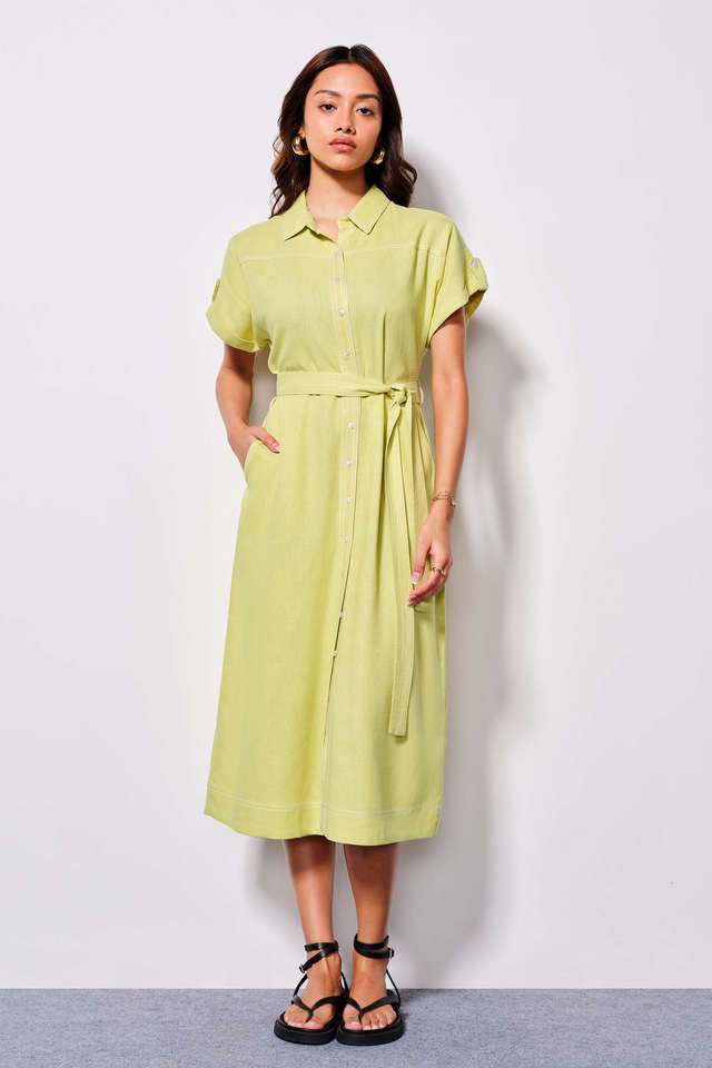 Solid-Round-Neck-Viscose-Women-s-Calf-Length-Dress