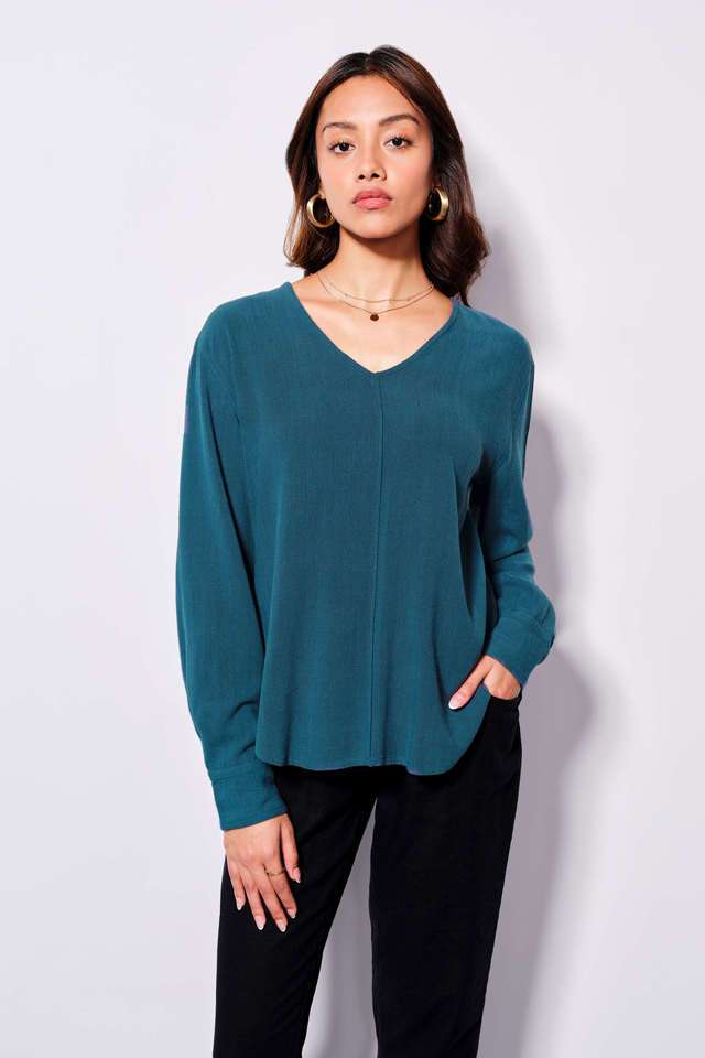 Solid-Rayon-V-Neck-Women-s-Top