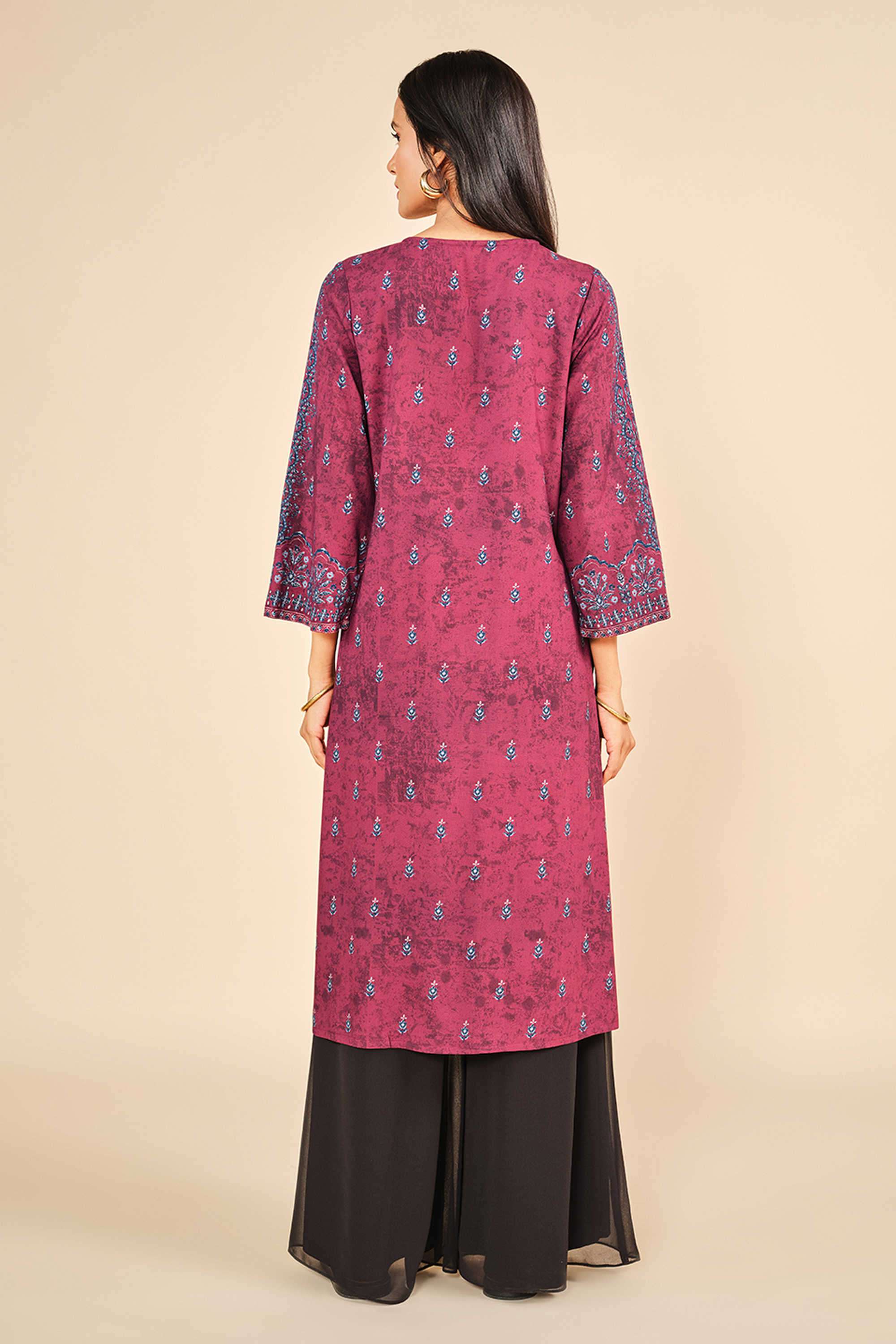Floral-Viscose-Round-Neck-Women-Casual-Wear-Kurta