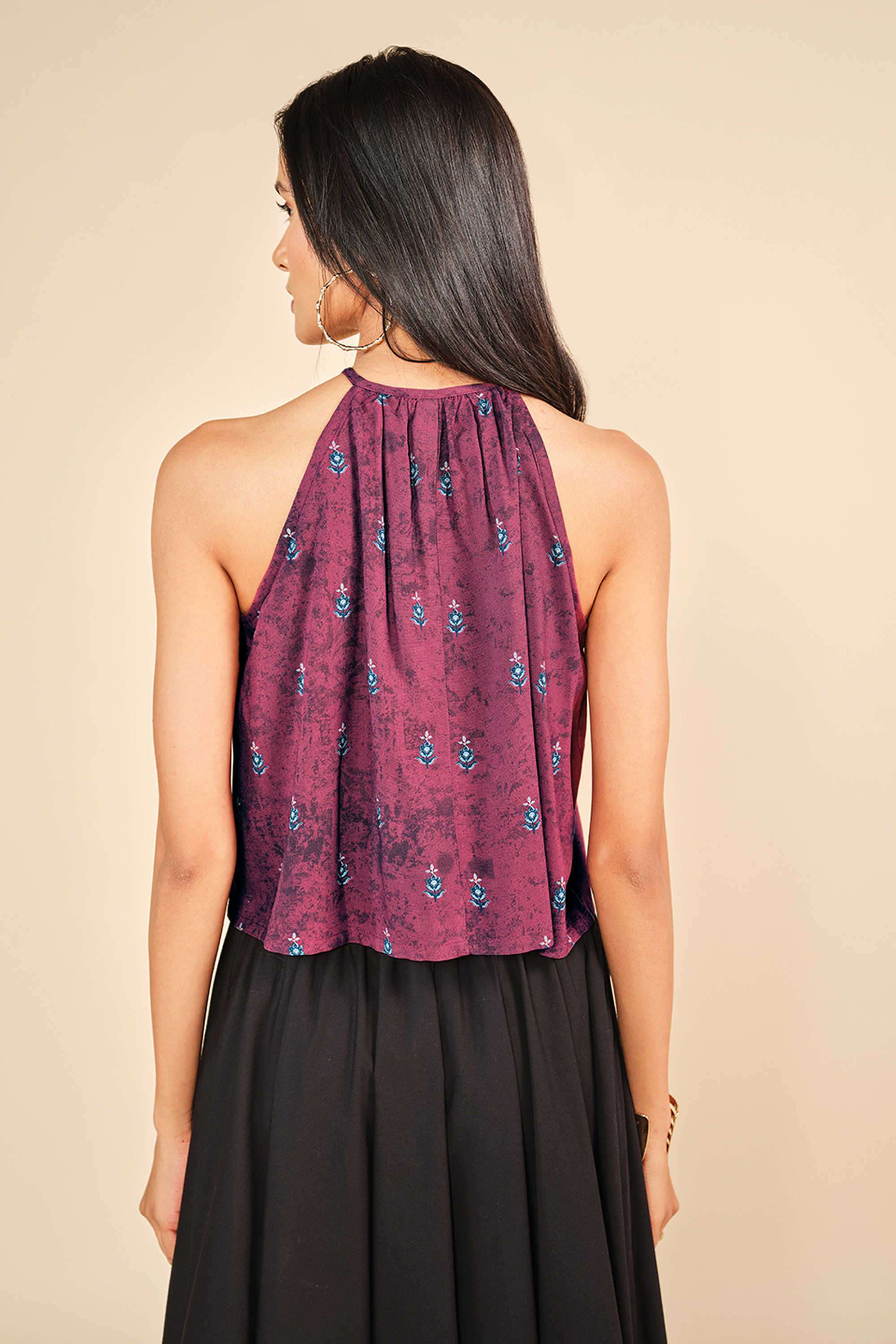 Floral-Viscose-Round-Neck-Women-Casual-Wear-Top