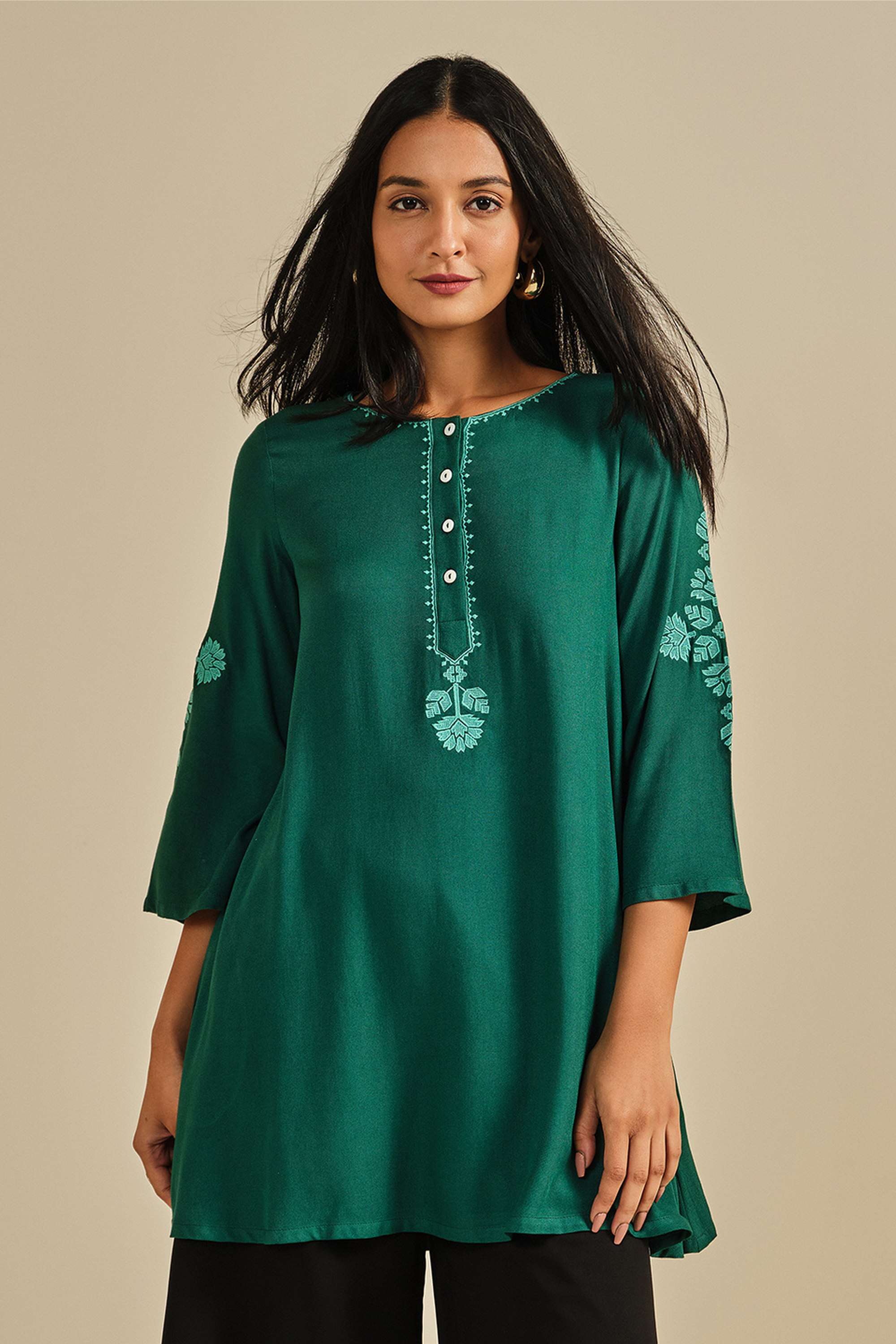 Embroidered-Viscose-Round-Neck-Women-s-Tunic