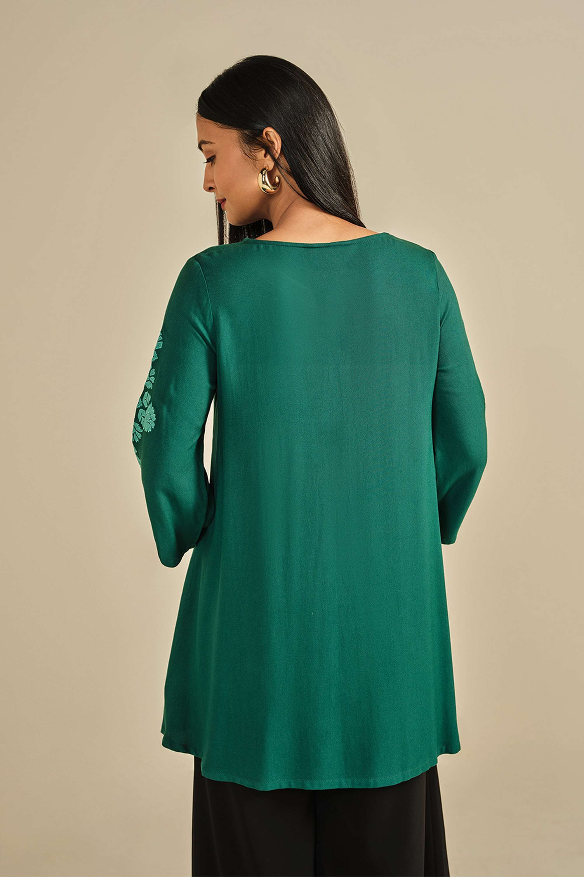 Embroidered-Viscose-Round-Neck-Women-s-Tunic