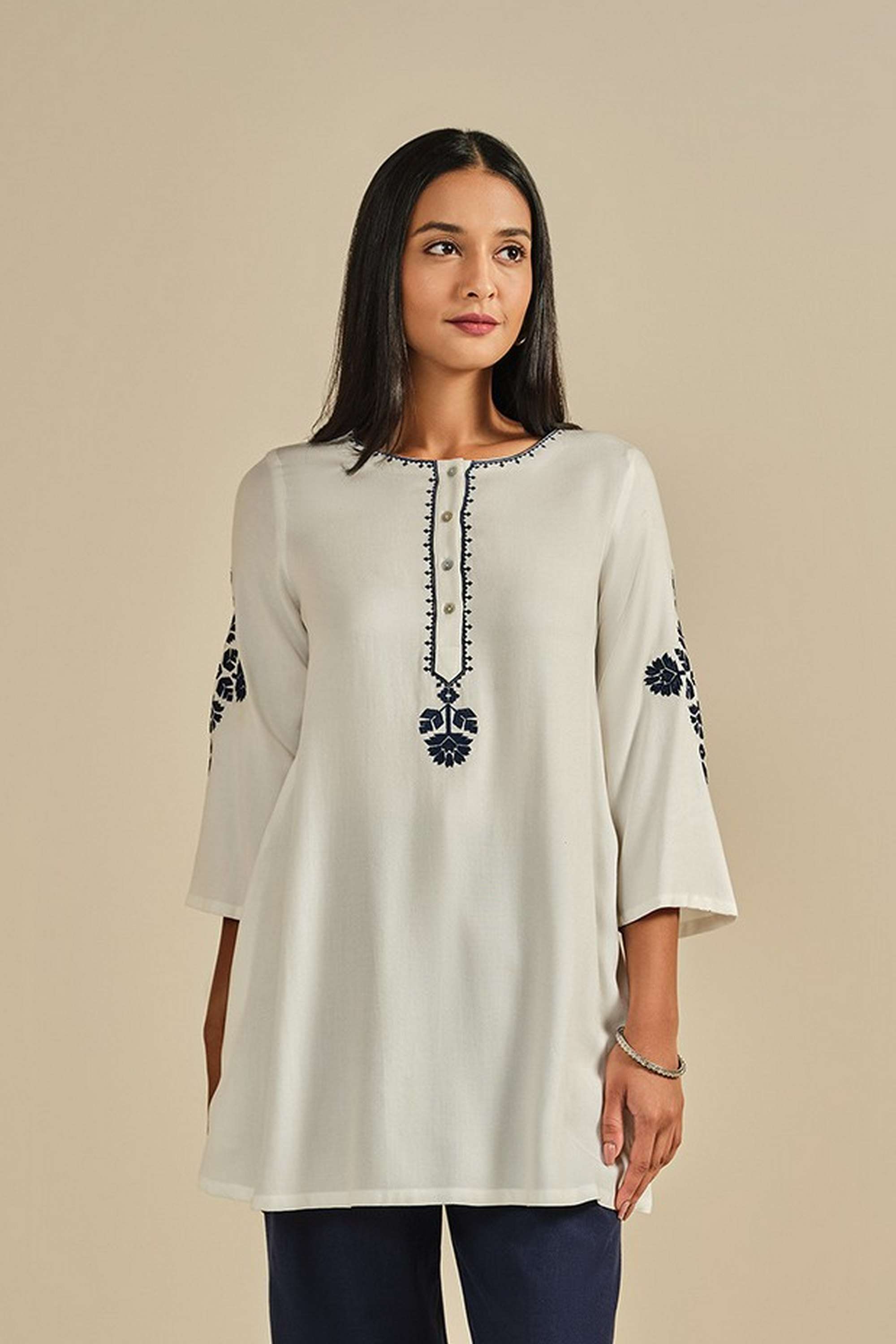 Embroidered-Viscose-Round-Neck-Women-s-Tunic