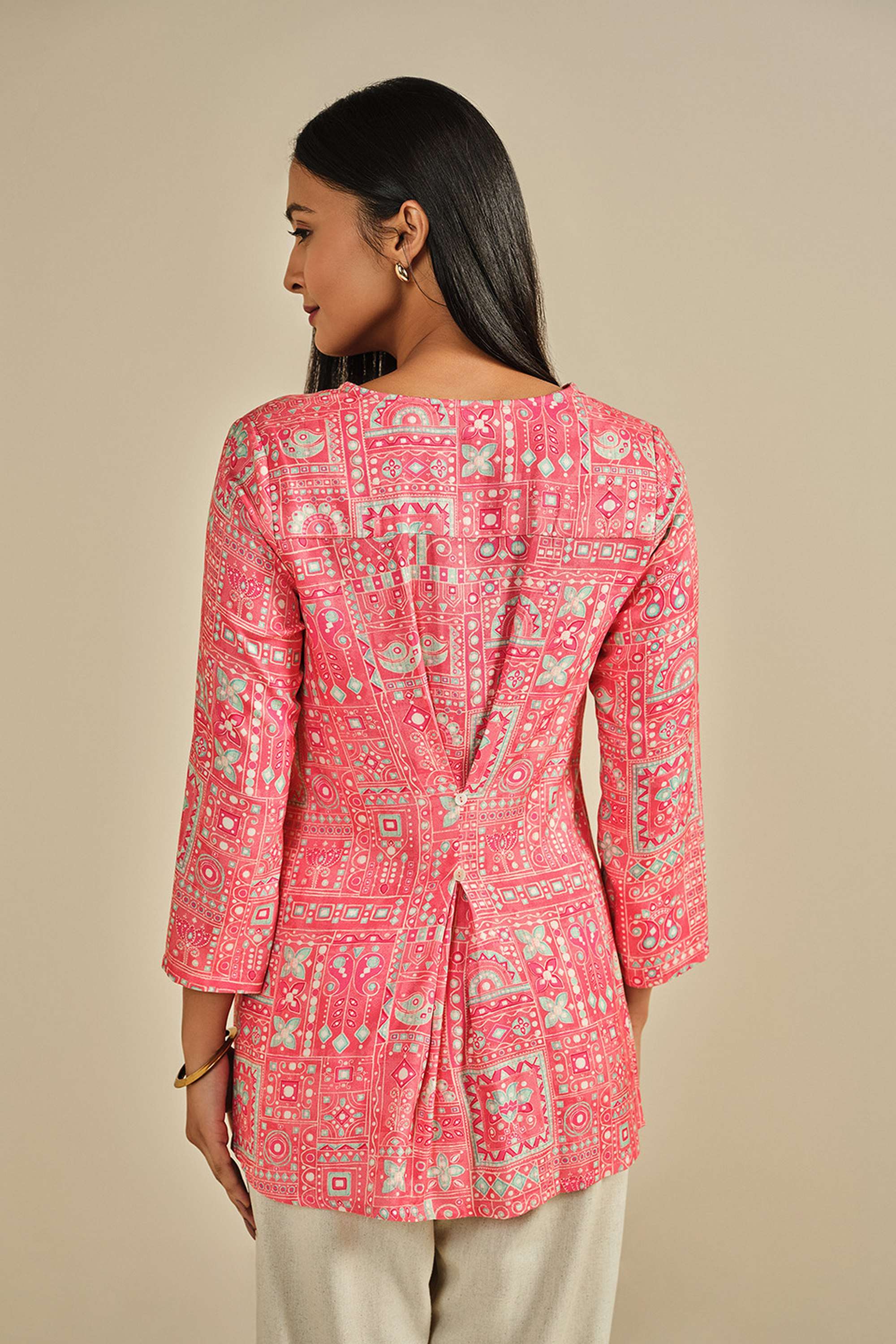 Ethnic-Motifs-Printed-Viscose-V-Neck-Women-s-Top