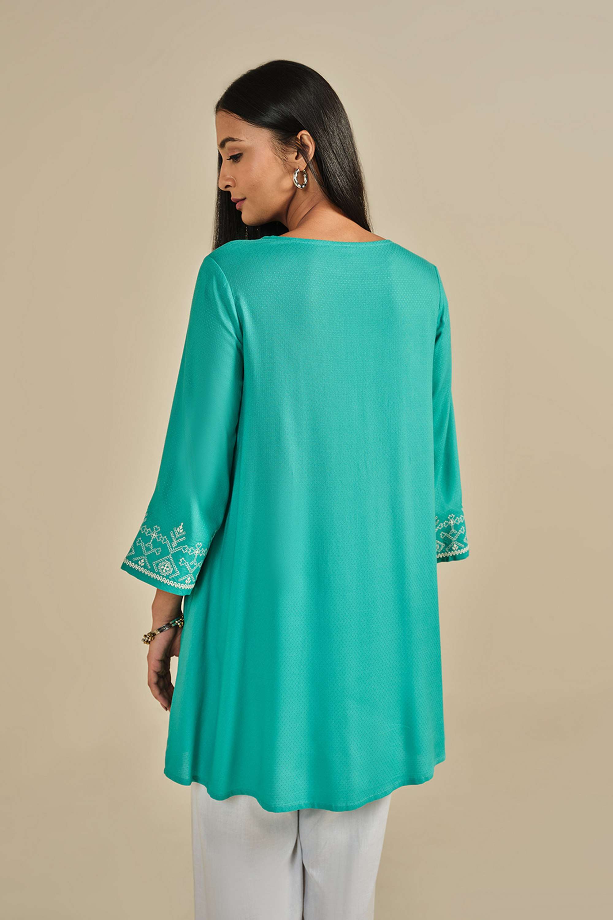 Embroidered-Viscose-Round-Neck-Women-s-Tunic