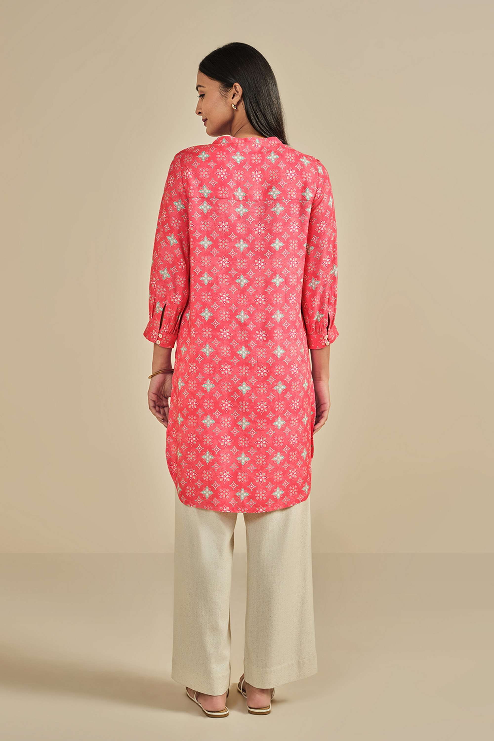Geometric-Print-Viscose-Mandarin-Collar-Women-s-Tunic