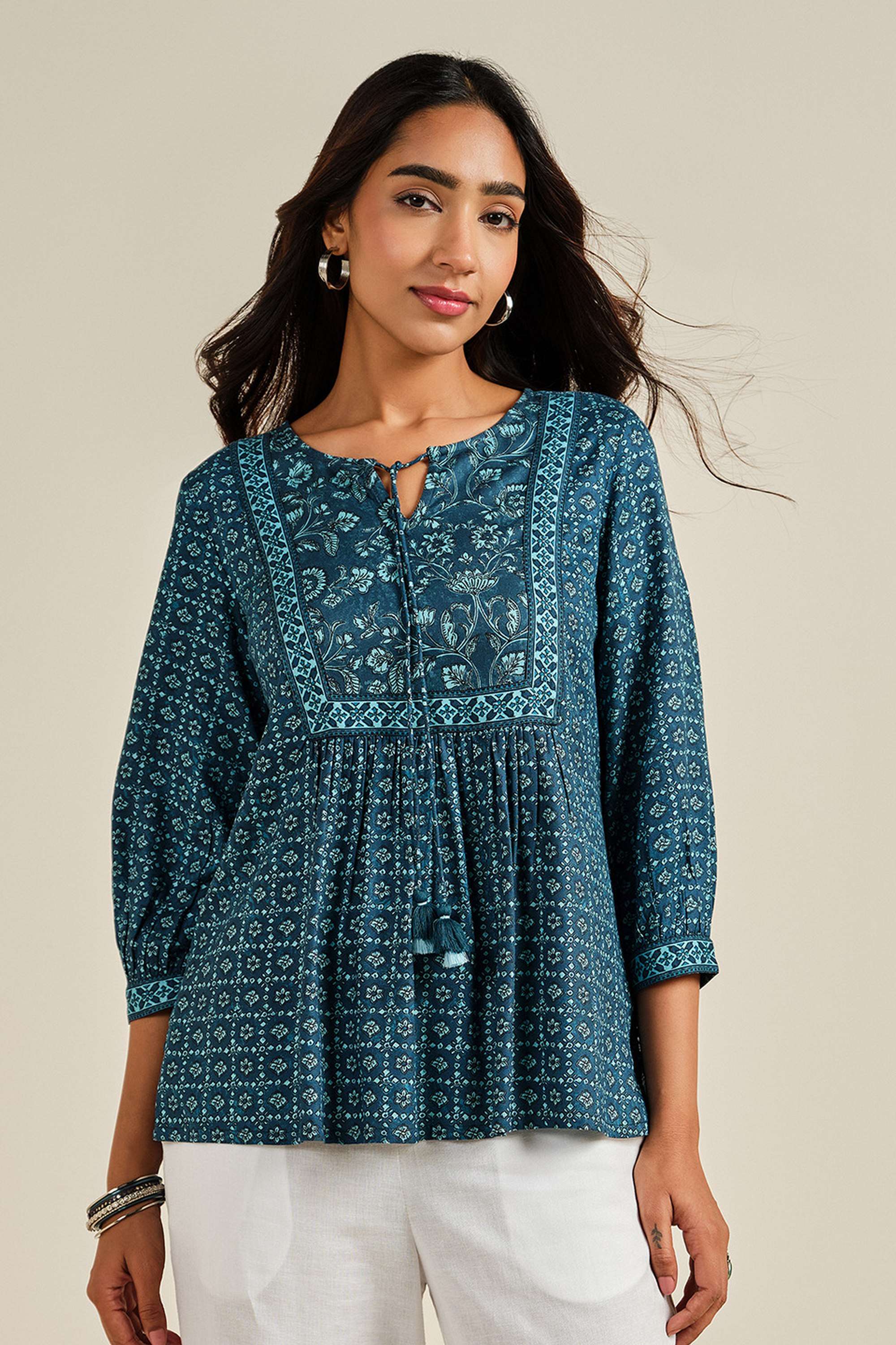 Printed-Viscose-Round-Neck-Women-s-Top