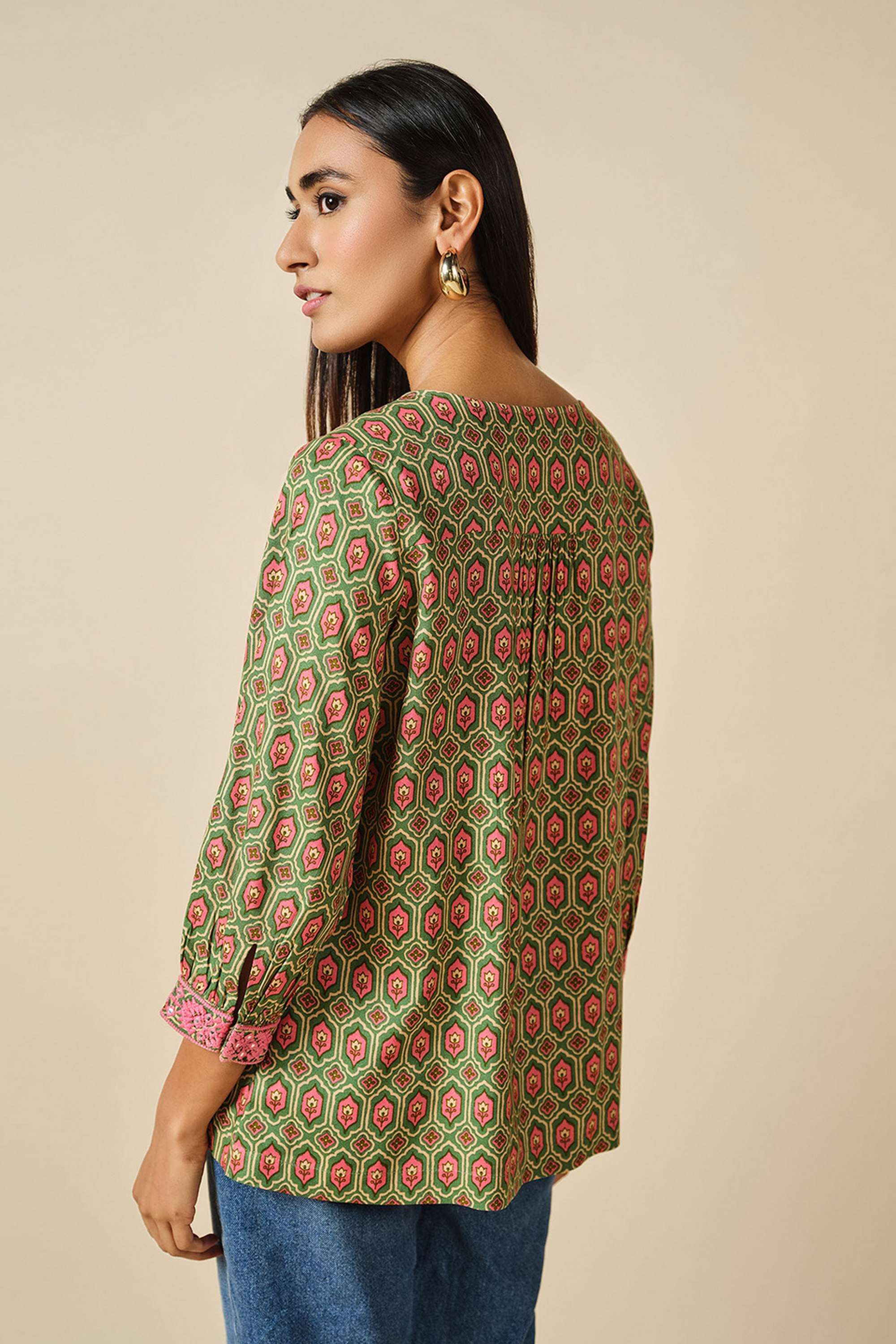 Ethnic-Motifs-Printed-Viscose-Round-Neck-Women-s-Top