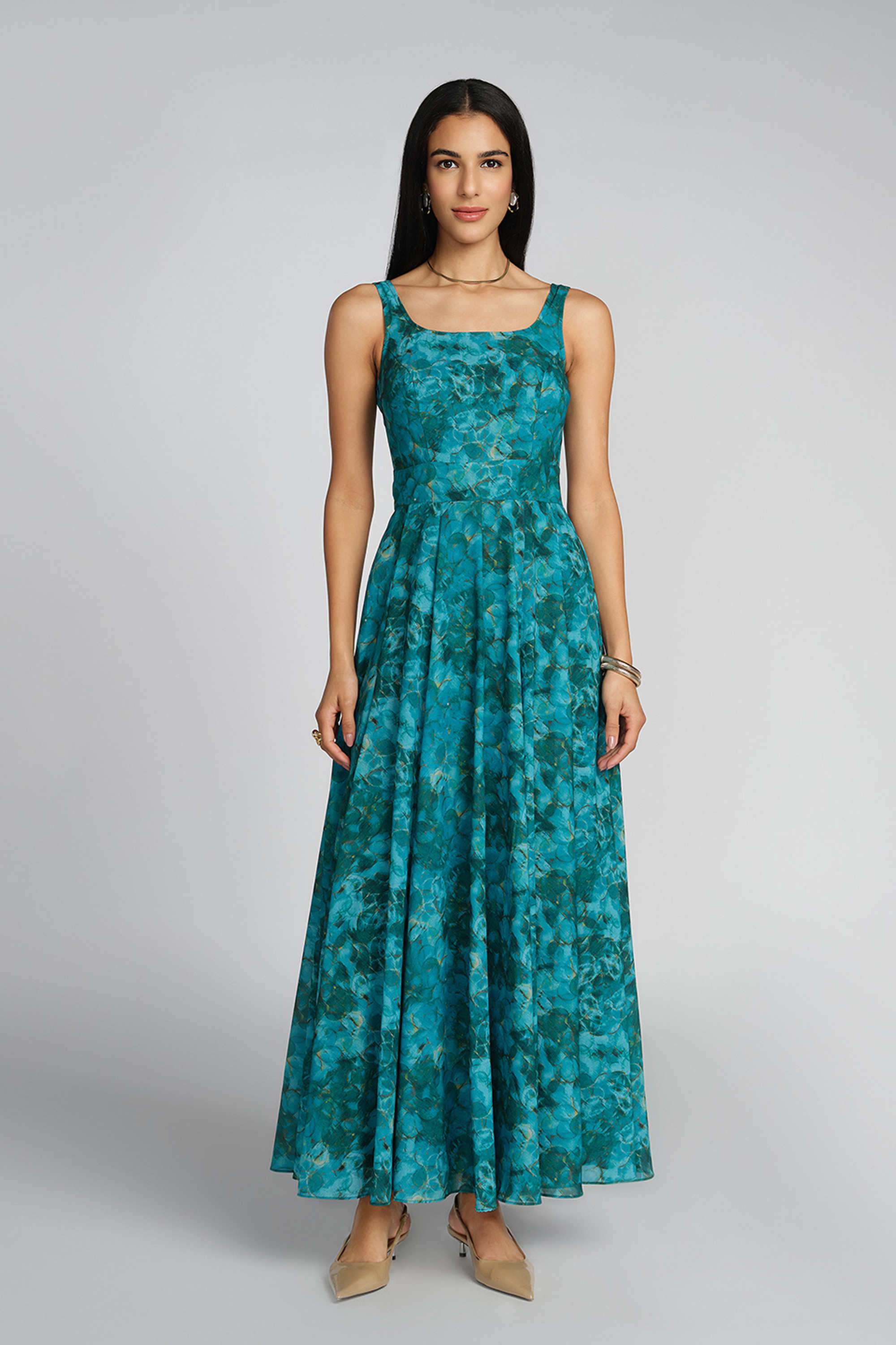 Abstract-Round-Neck-Blended-Fabric-Women-s-Gown