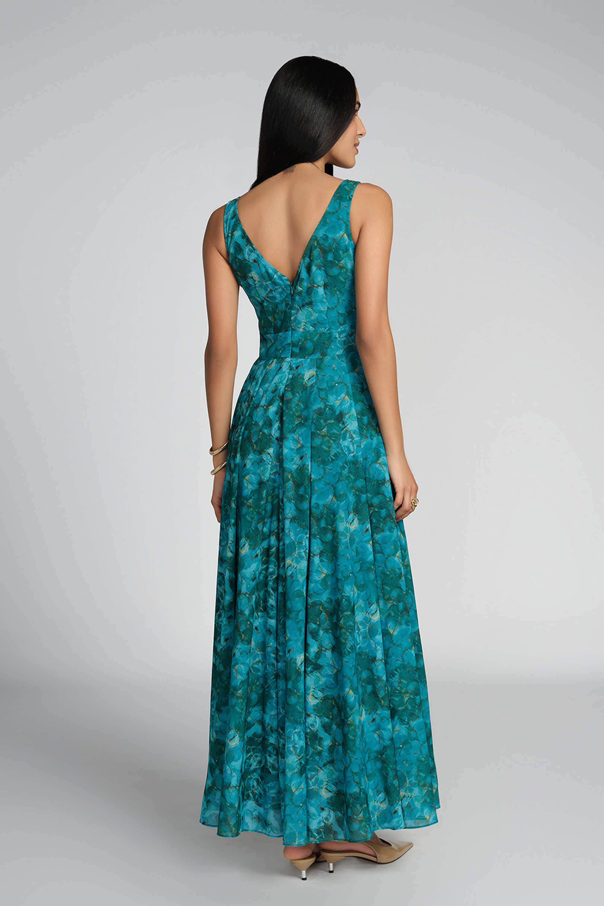 Abstract-Round-Neck-Blended-Fabric-Women-s-Gown