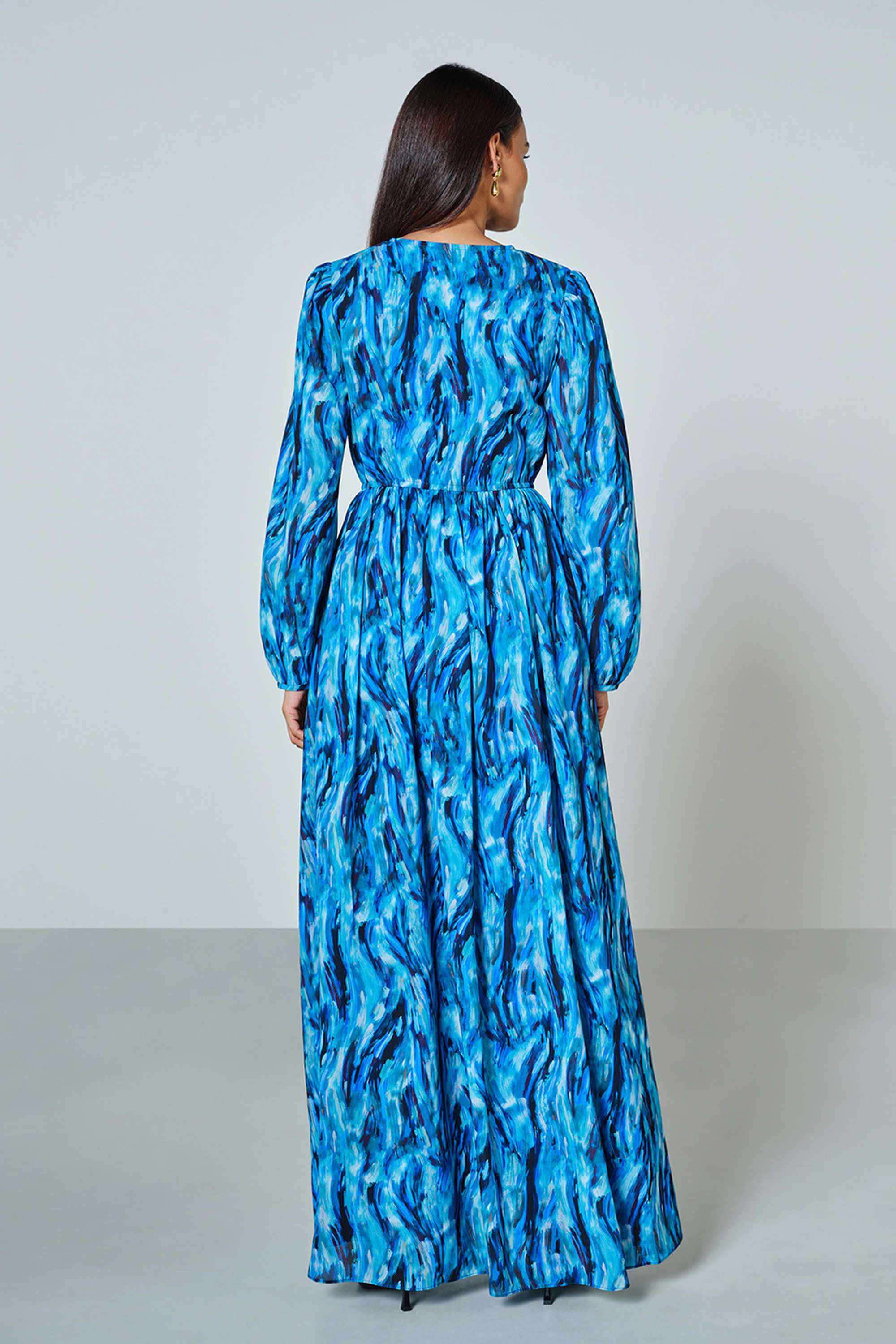 Abstract-V-Neck-Blended-Fabric-Women-s-Gown
