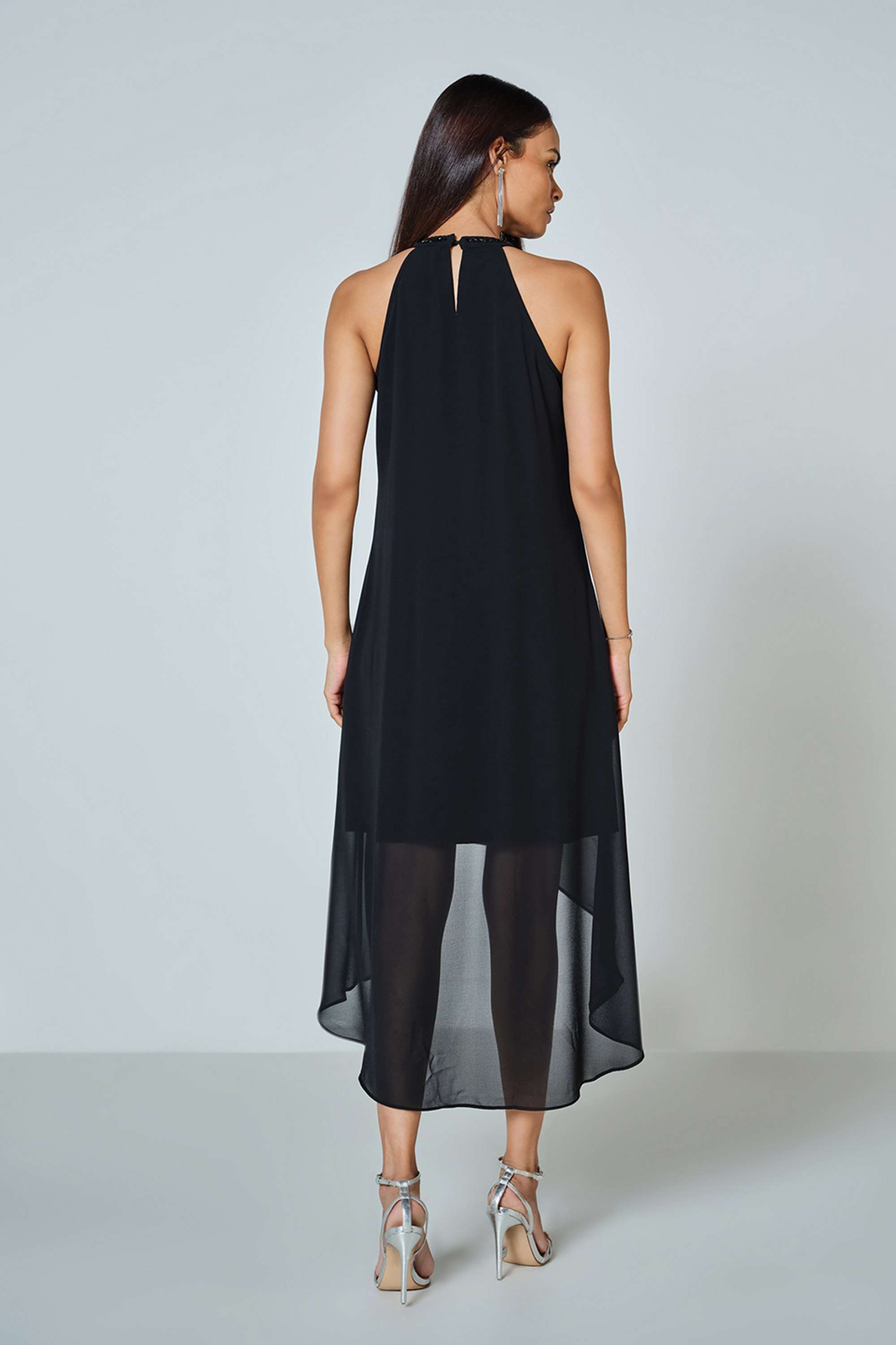 Solid-Round-Neck-Polyester-Women-s-Knee-Length-Dress