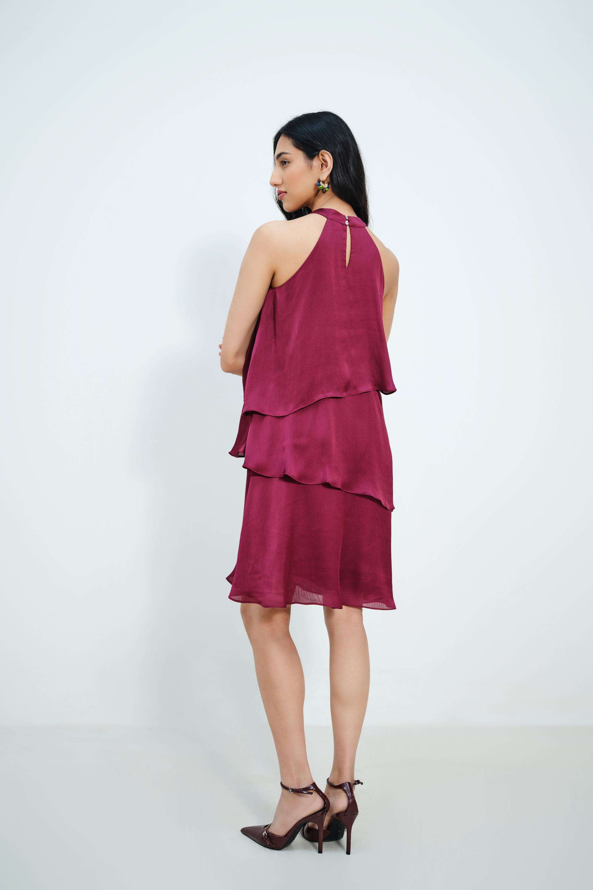 Solid-Blended-Fabric-Halter-Neck-Women-s-Dress