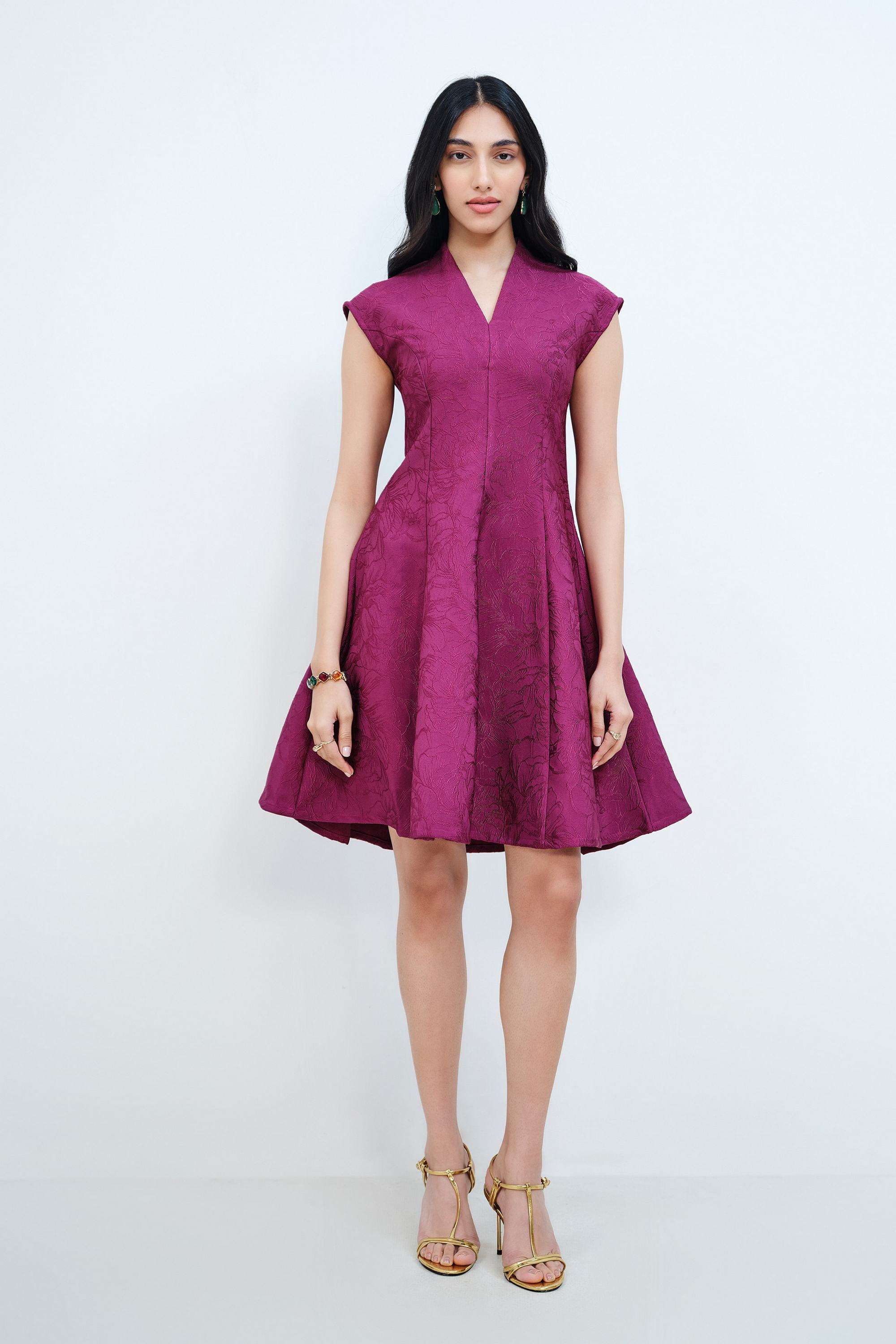 Solid-V-Neck-Blended-Fabric-Women-Dress