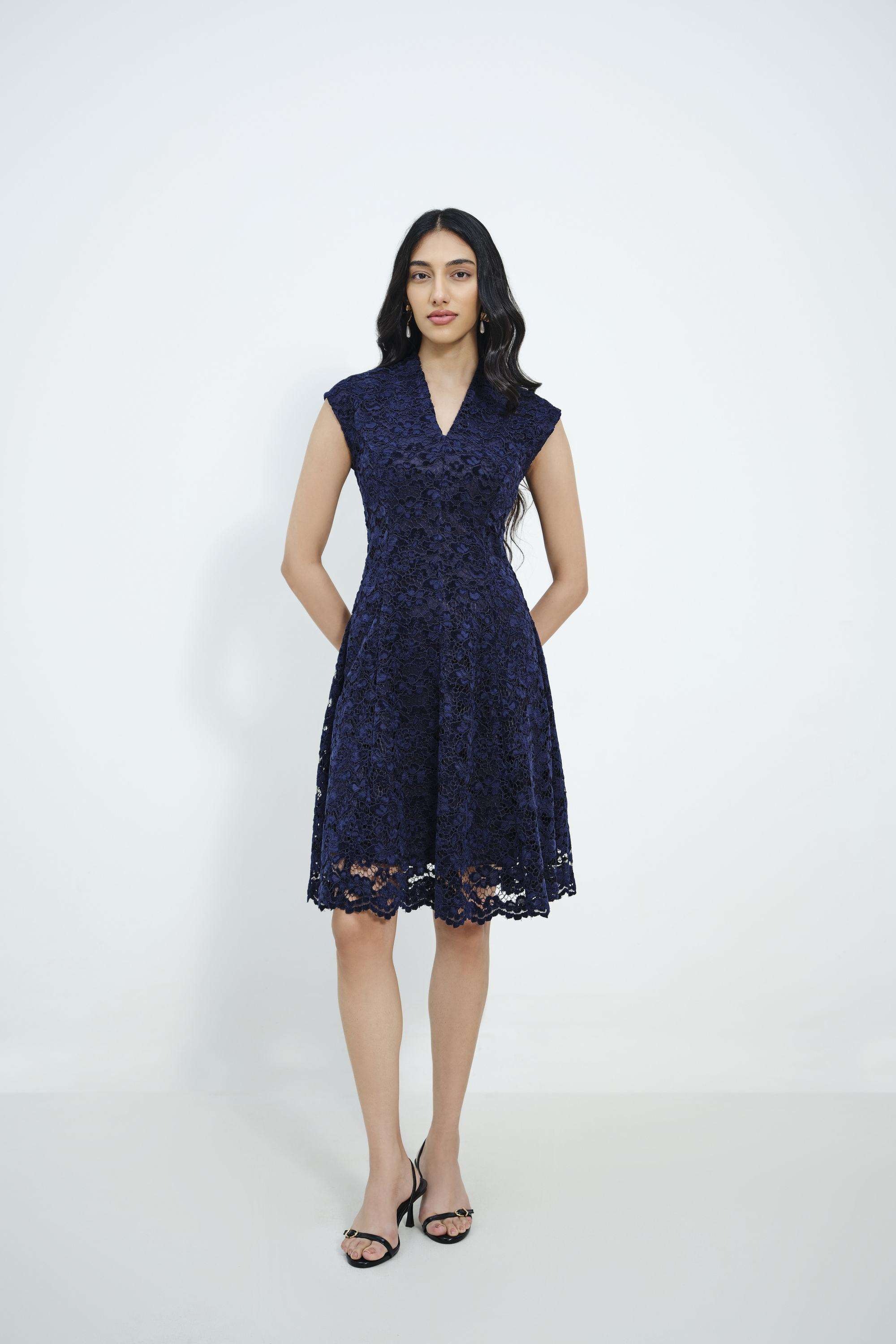 Solid-Blended-Fabric-V-Neck-Women-s-Dress