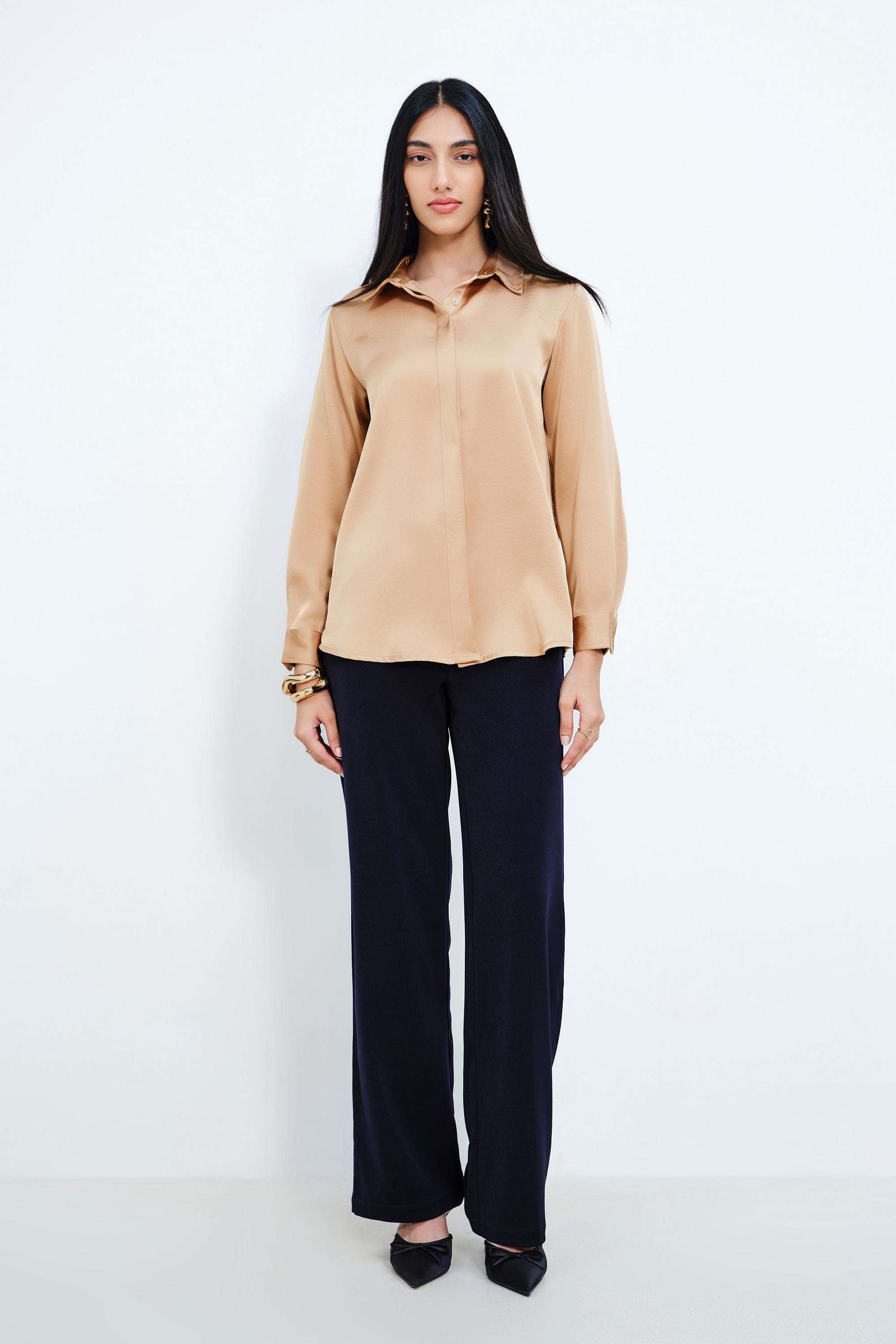 Solid-Blended-Fabric-Women-s-Shirt