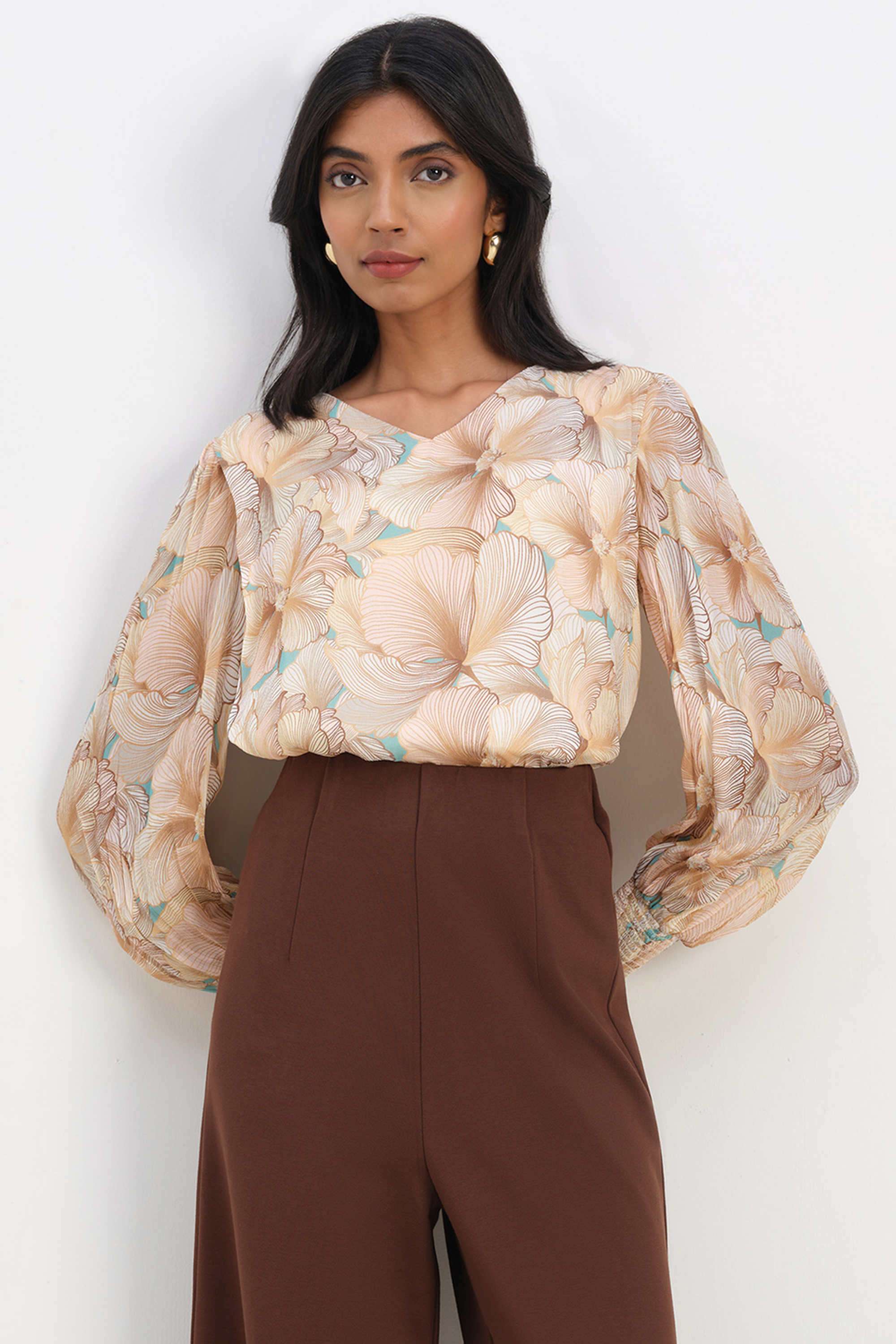 Abstract-Blended-Fabric-V-Neck-Women-s-Top