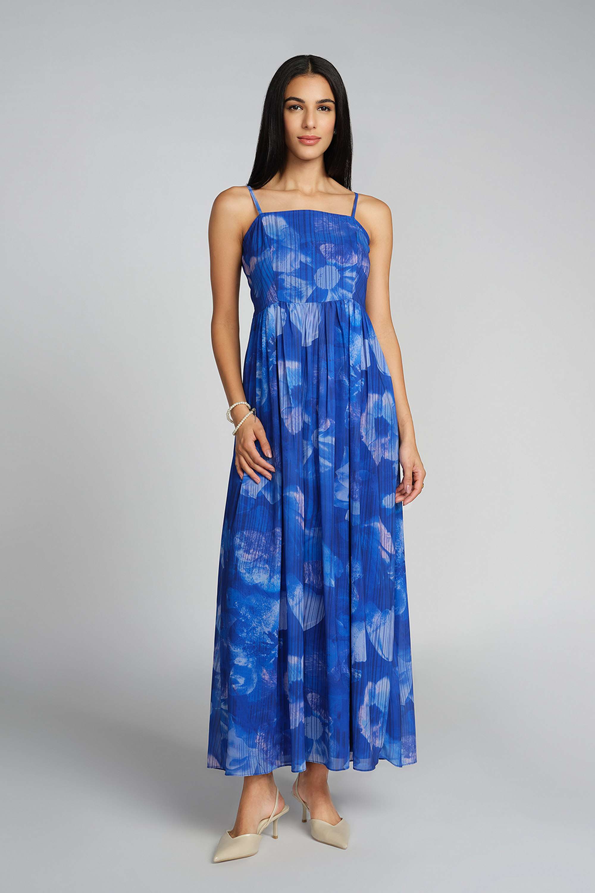 Floral-Square-Neck-Polyester-Women-s-Ankle-Length-Dress