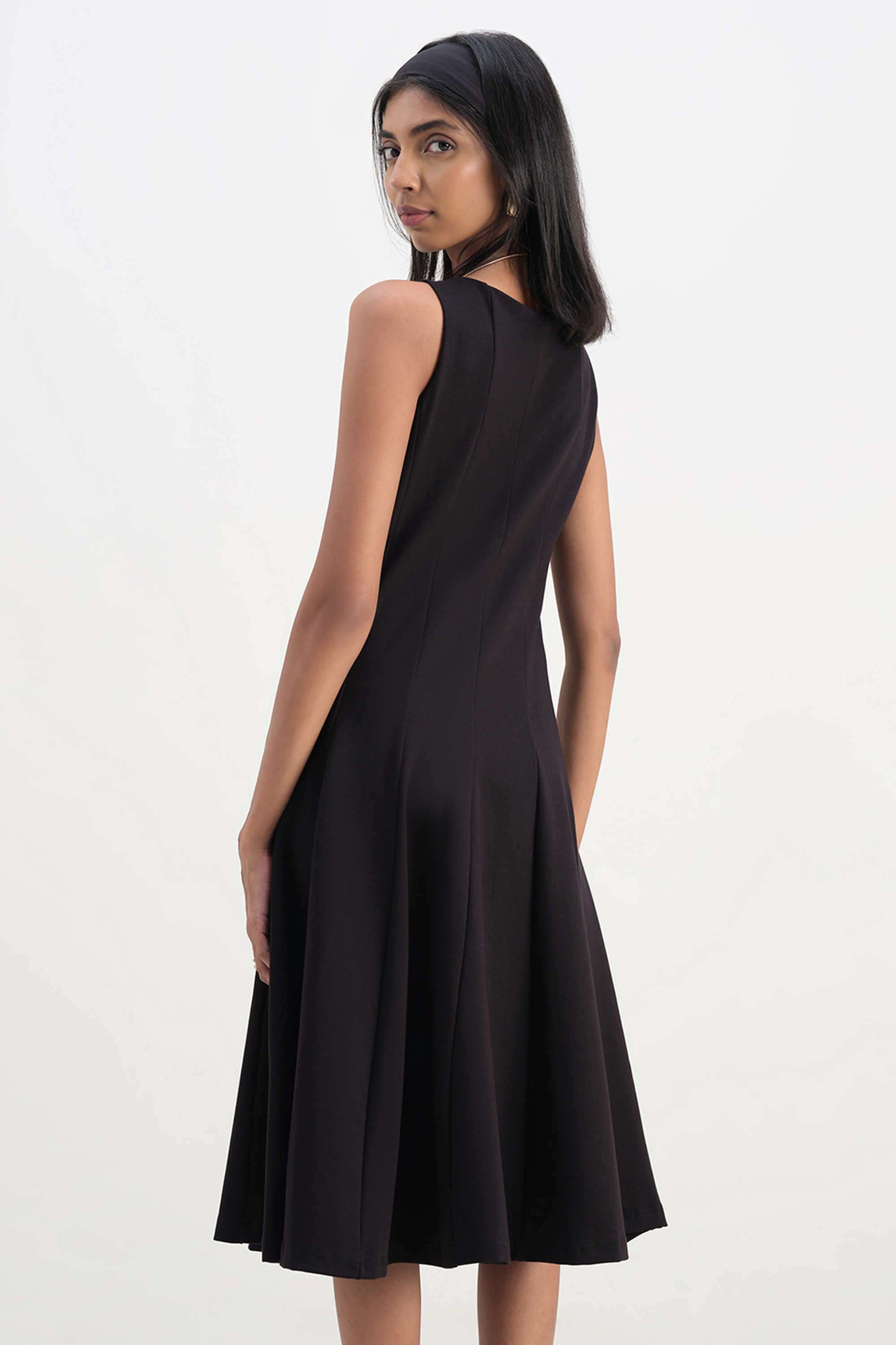 Solid-Boat-Neck-Blended-Fabric-Women-s-Calf-Length-Dress