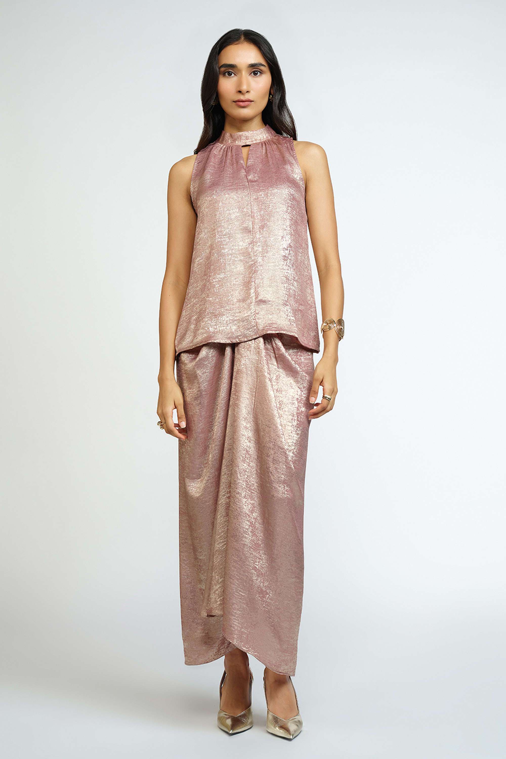 Solid-Polyester-Round-Neck-Women-s-Co-Ord-Set