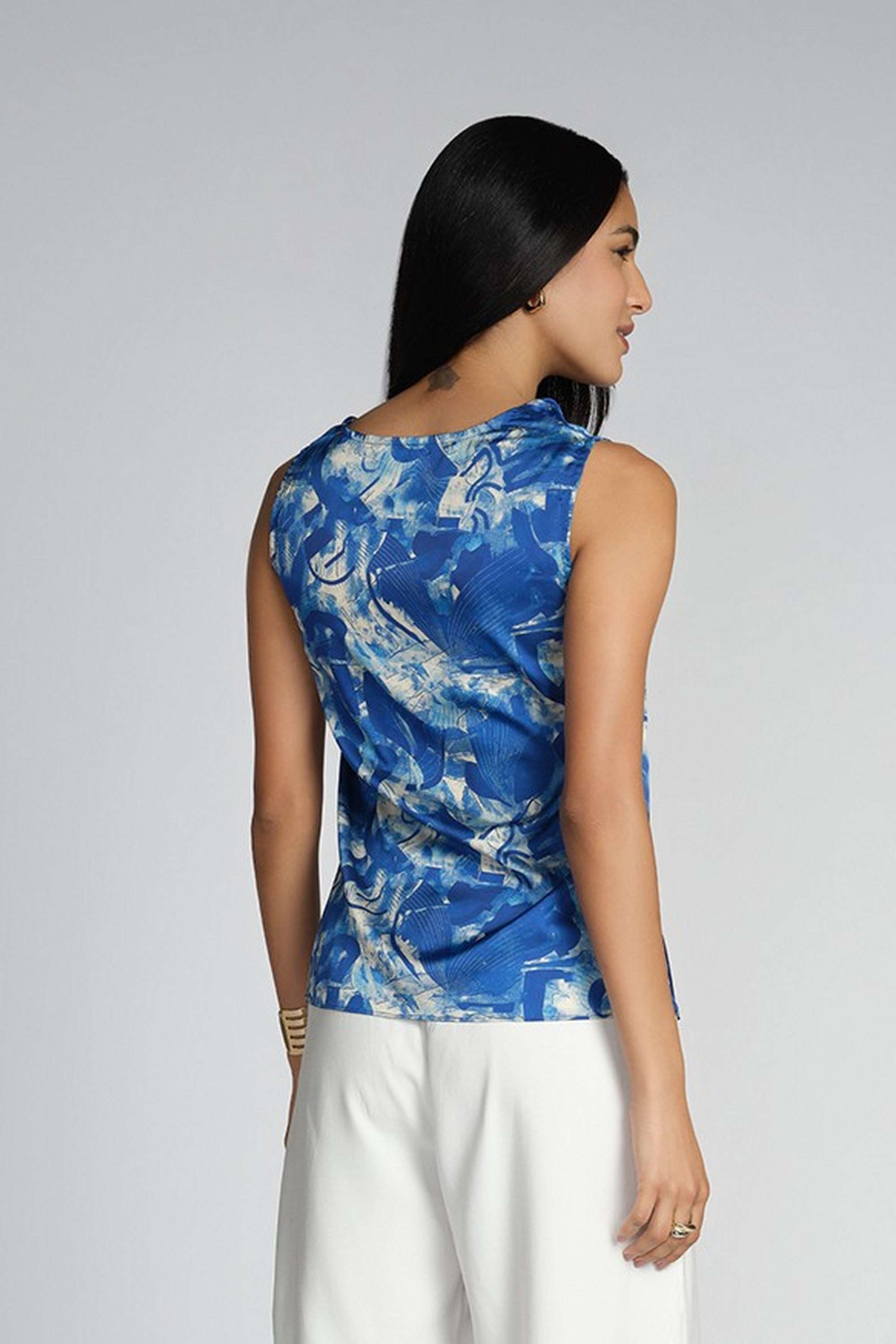 Abstract-Polyester-Cowl-Neck-Women-s-Top