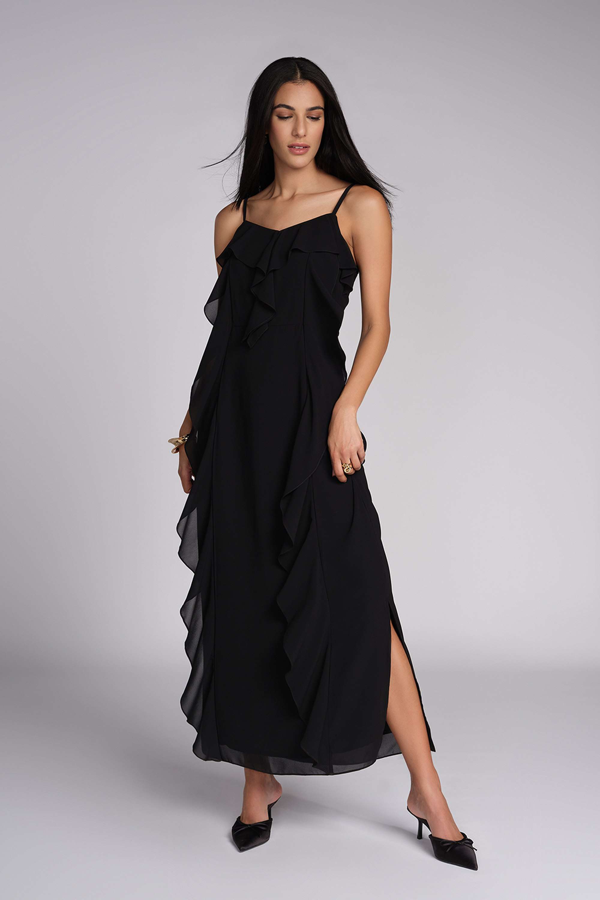 Solid-Sweetheart-Neck-Polyester-Women-s-Ankle-Length-Dress