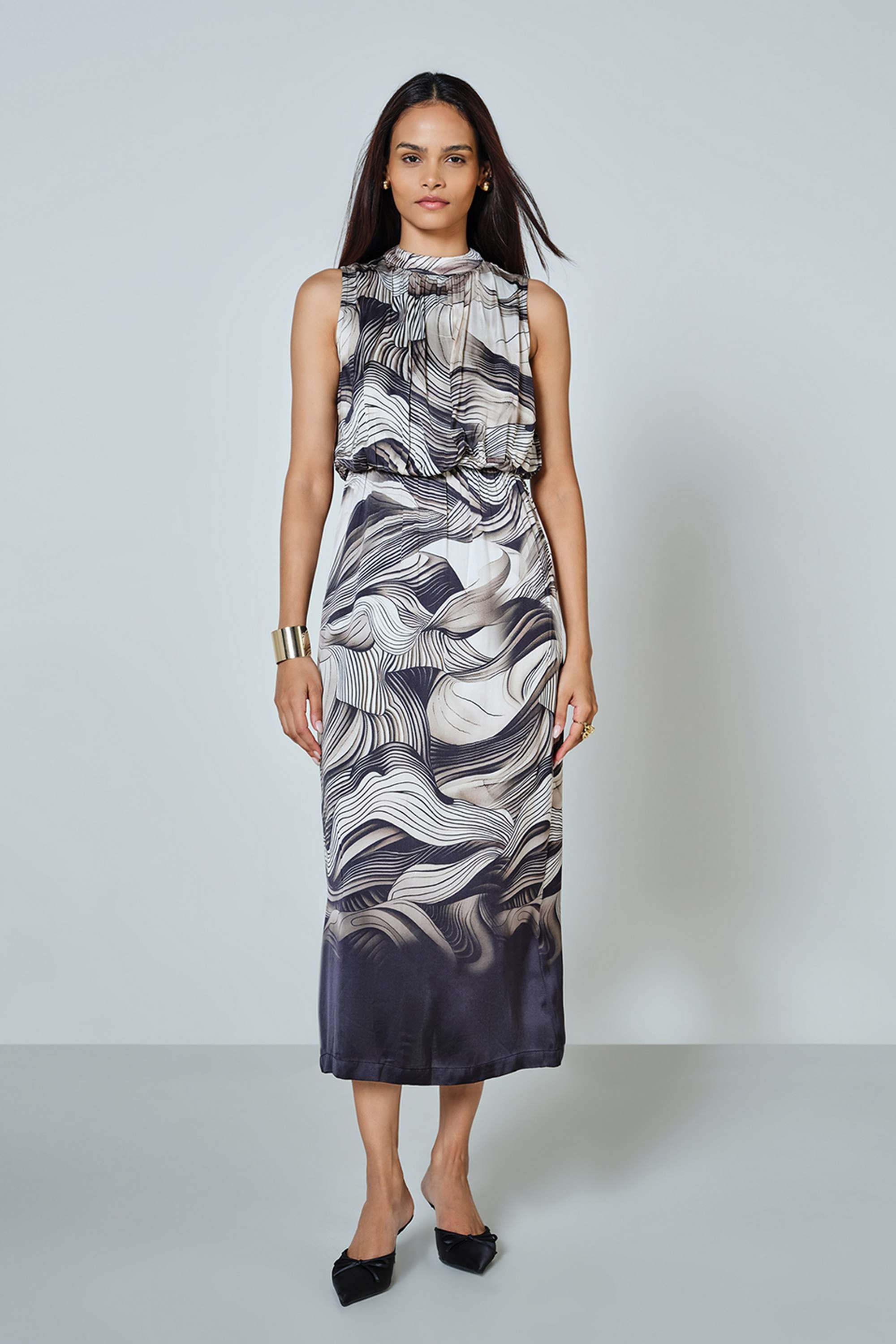 Abstract-Halter-Neck-Modal-Women-s-Calf-Length-Dress