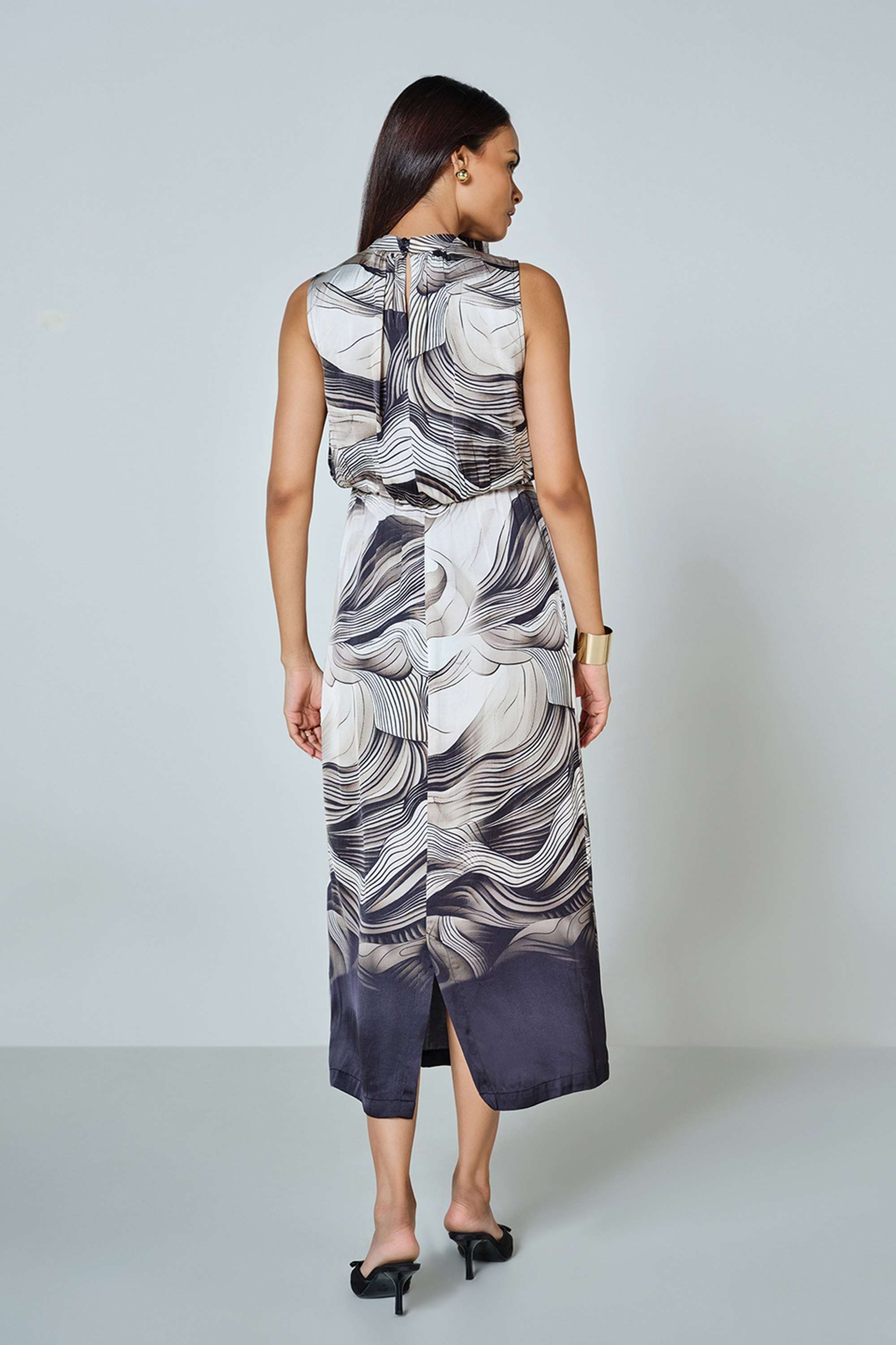 Abstract-Halter-Neck-Modal-Women-s-Calf-Length-Dress