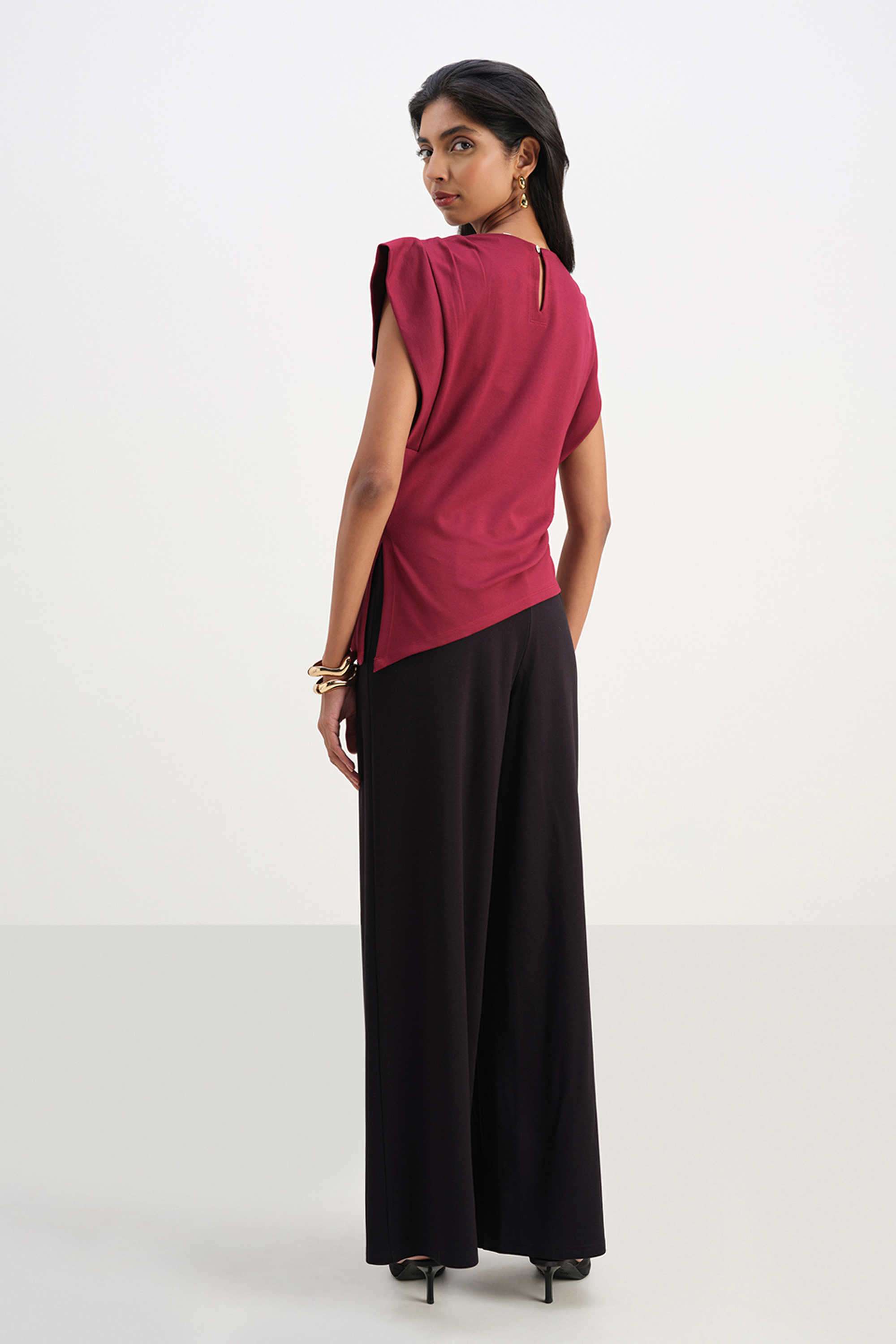 Solid-Blended-Fabric-Round-Neck-Women-s-Top