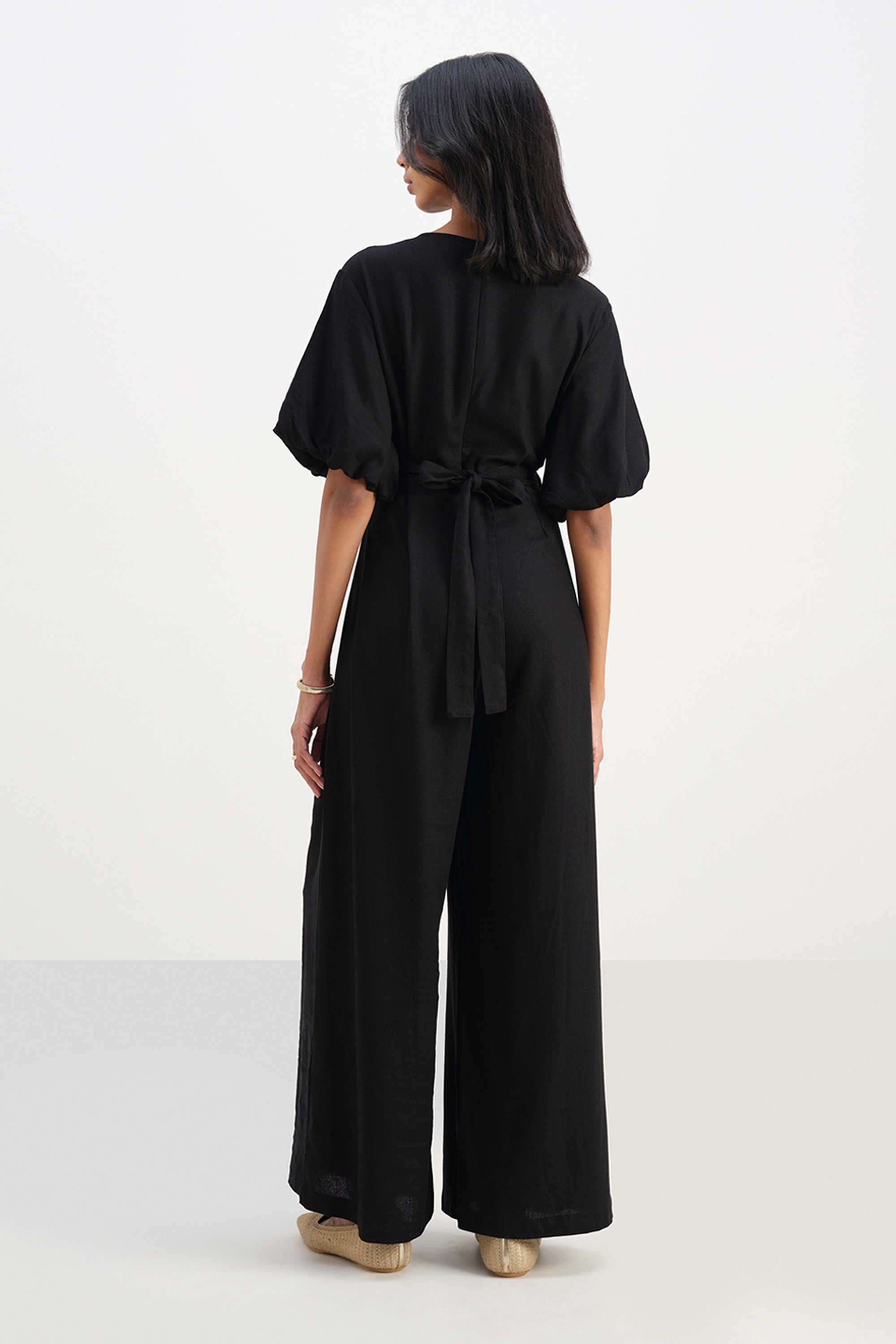 Floral-Short-Sleeves-Blended-Fabric-Women-s-Full-Length-Jumpsuit