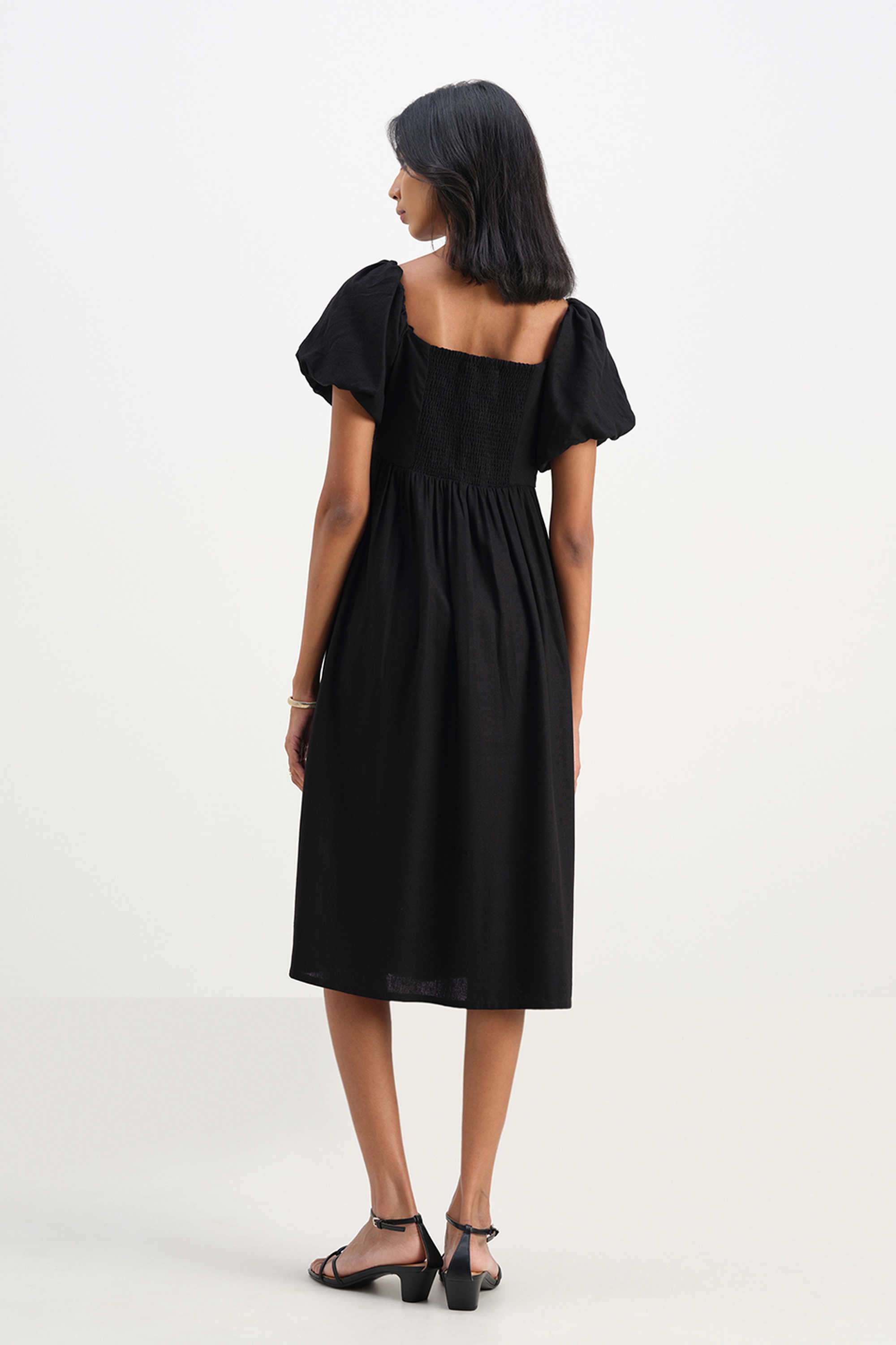 Floral-Square-Neck-Blended-Fabric-Women-s-Calf-Length-Dress