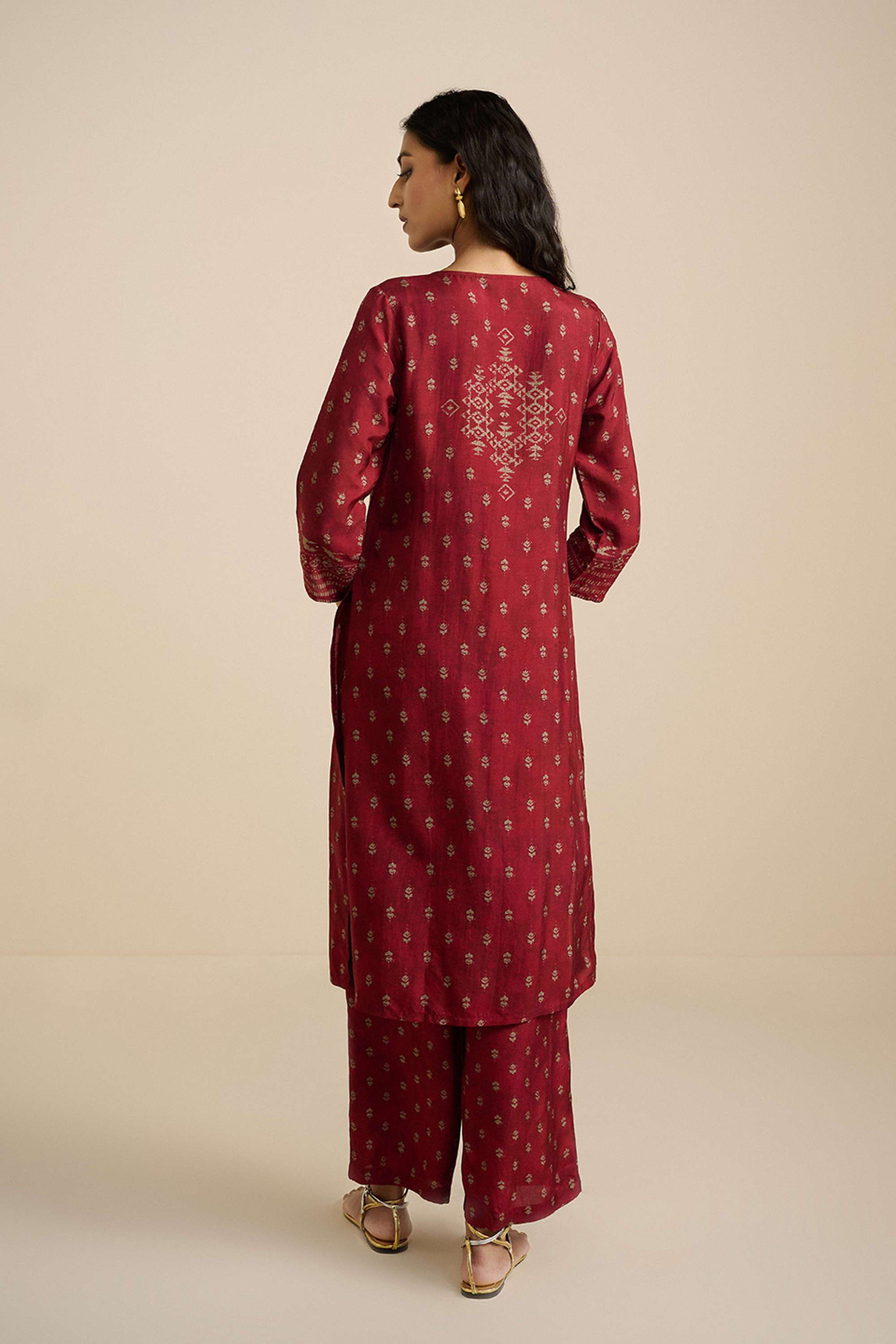 Printed-Polyester-V-Neck-Women-s-Kurta-Pant-Set